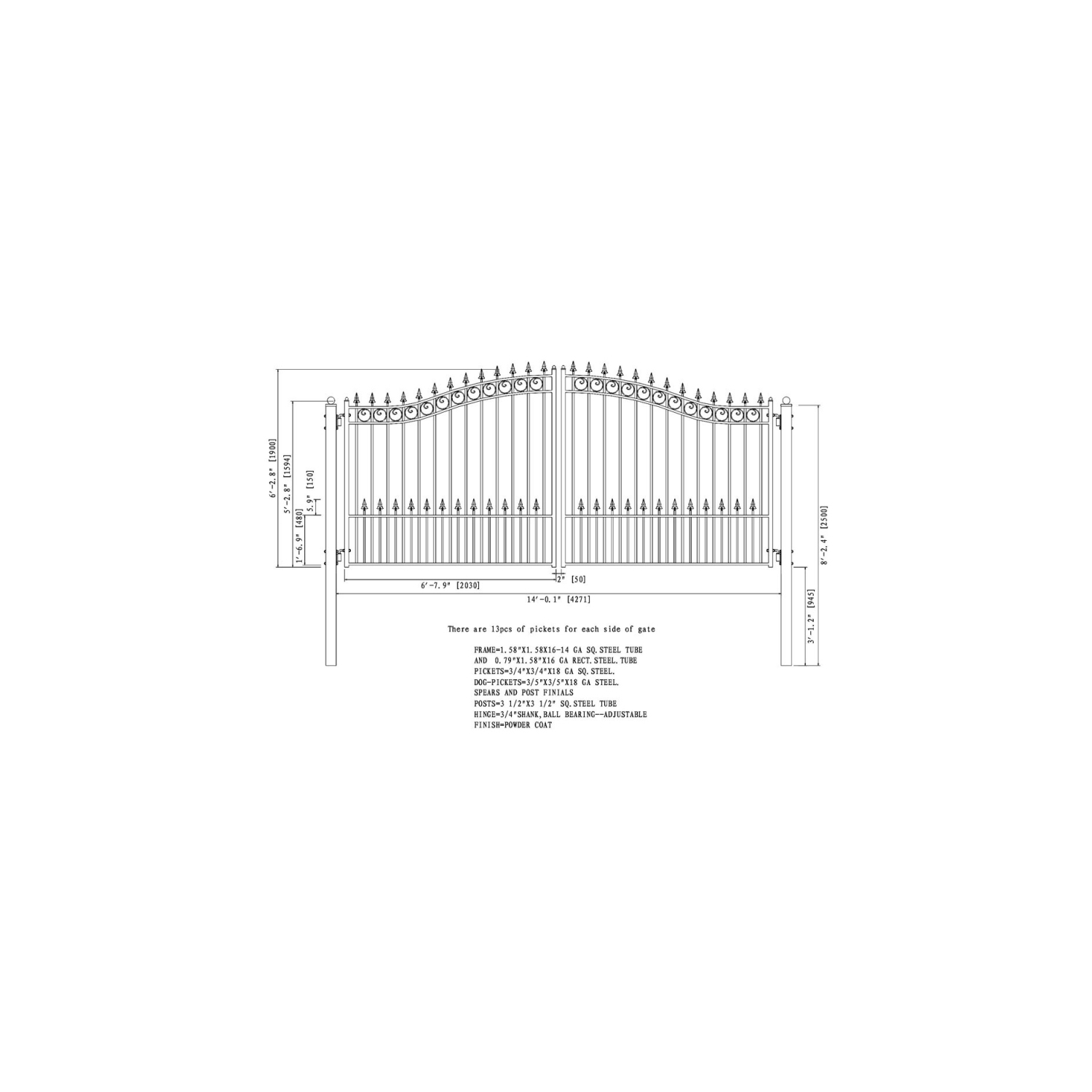 ALEKO DG14PRAD Prague Style Dual Swing Steel Driveway Gate 14'