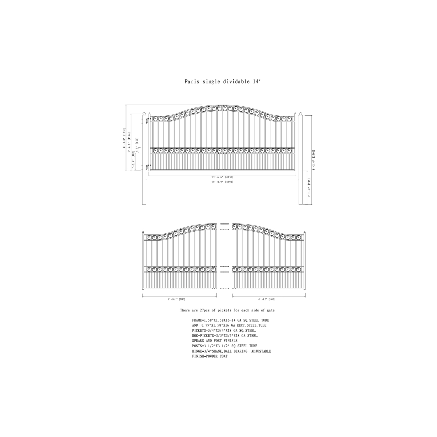 ALEKO DG14PARSSW Paris Style Single Swing Steel Driveway Gate 14'