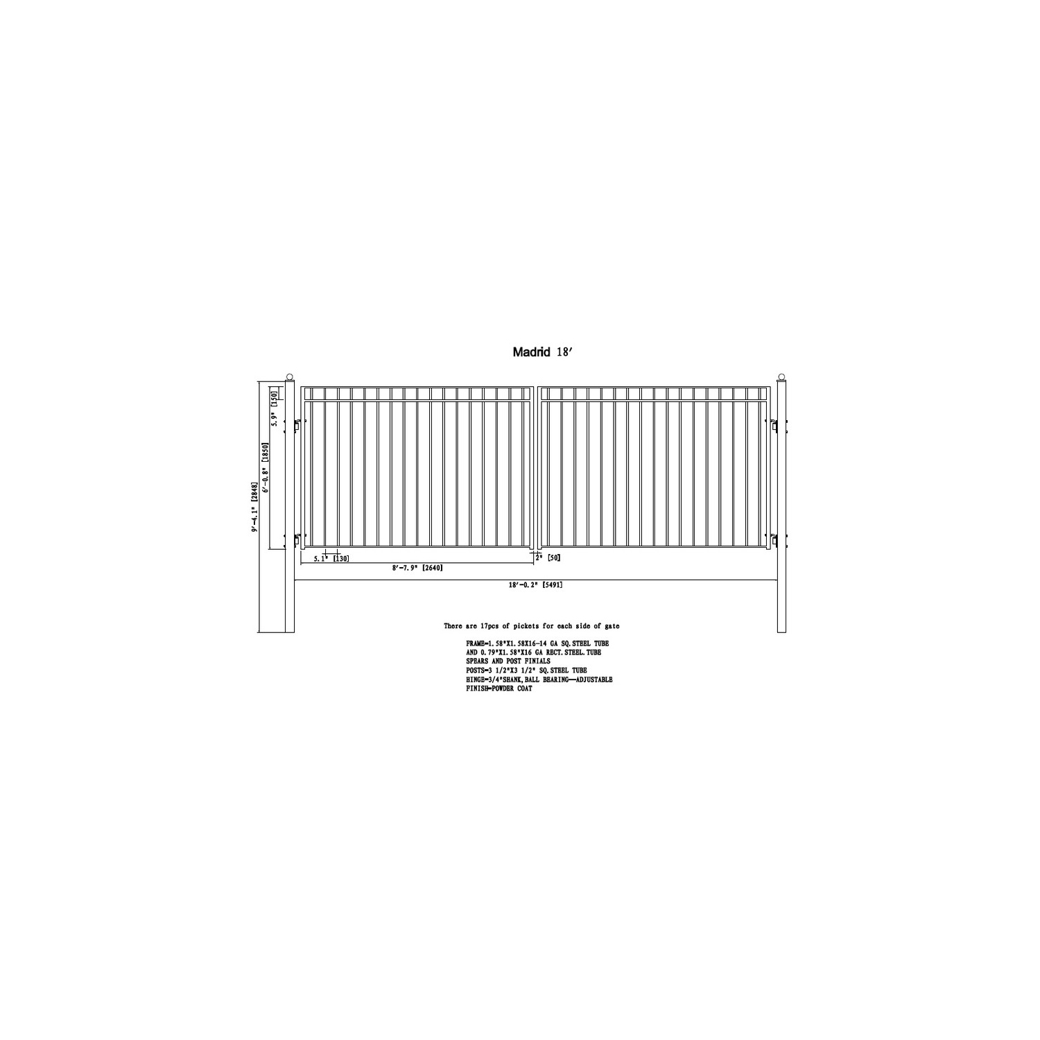 ALEKO® DG18MADD Madrid Style Dual Swing Steel Driveway Gate 18'