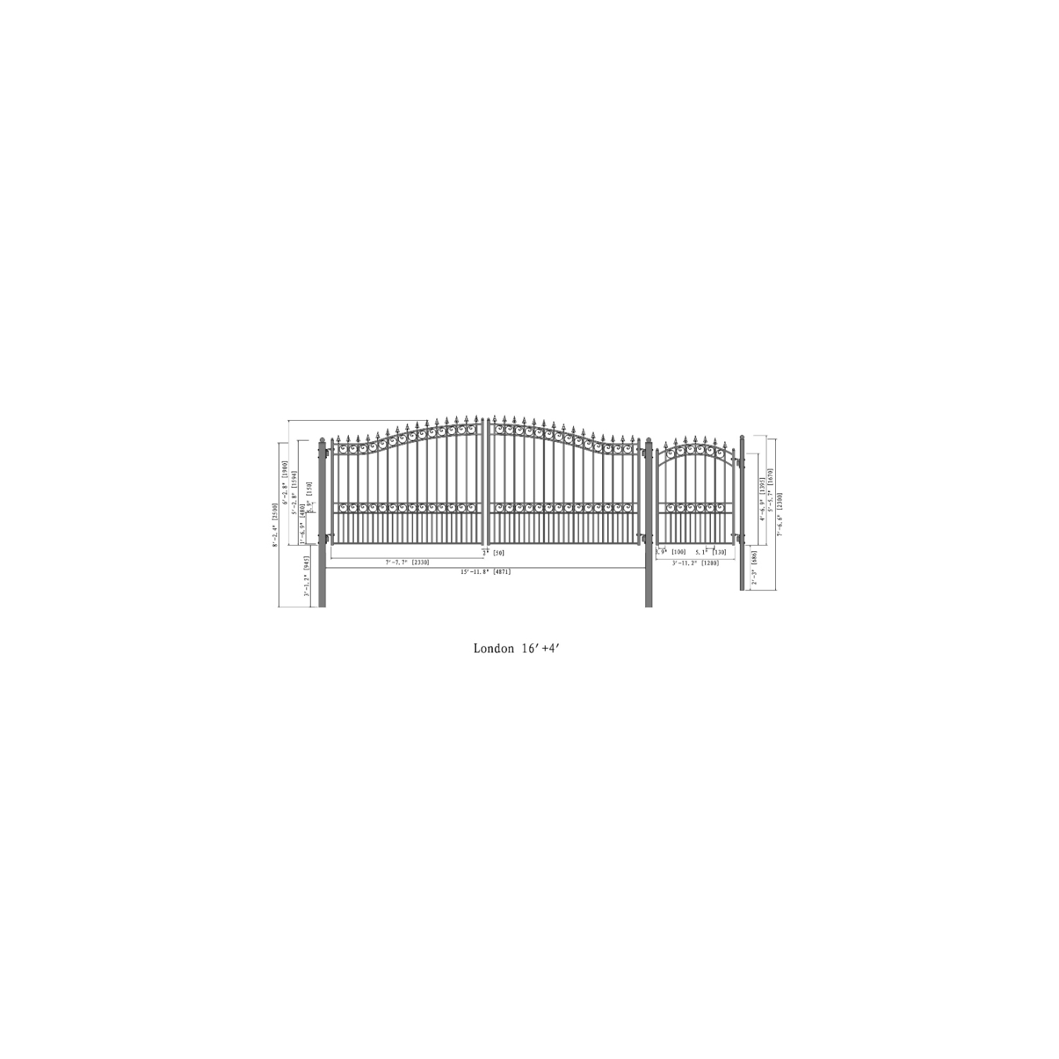 ALEKO SET16X4LOND London Style Steel Swing Dual Driveway 16 ft with Pedestrian Gate 4 ft