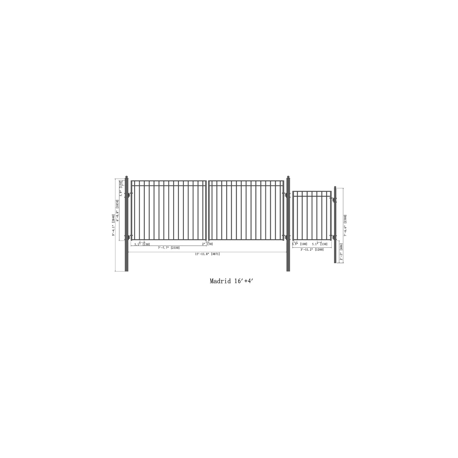 ALEKO SET14X4MADD Madrid Style Steel Swing Dual Driveway 14 ft with Pedestrian Gate 4 ft