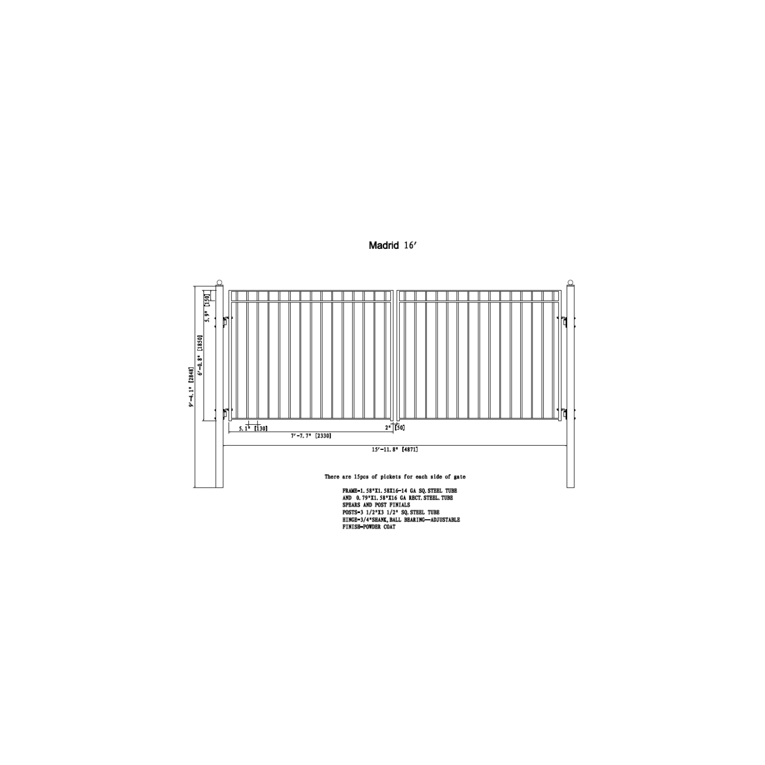 ALEKO® DG16MADD Madrid Style Dual Swing Steel Driveway Gate 16'