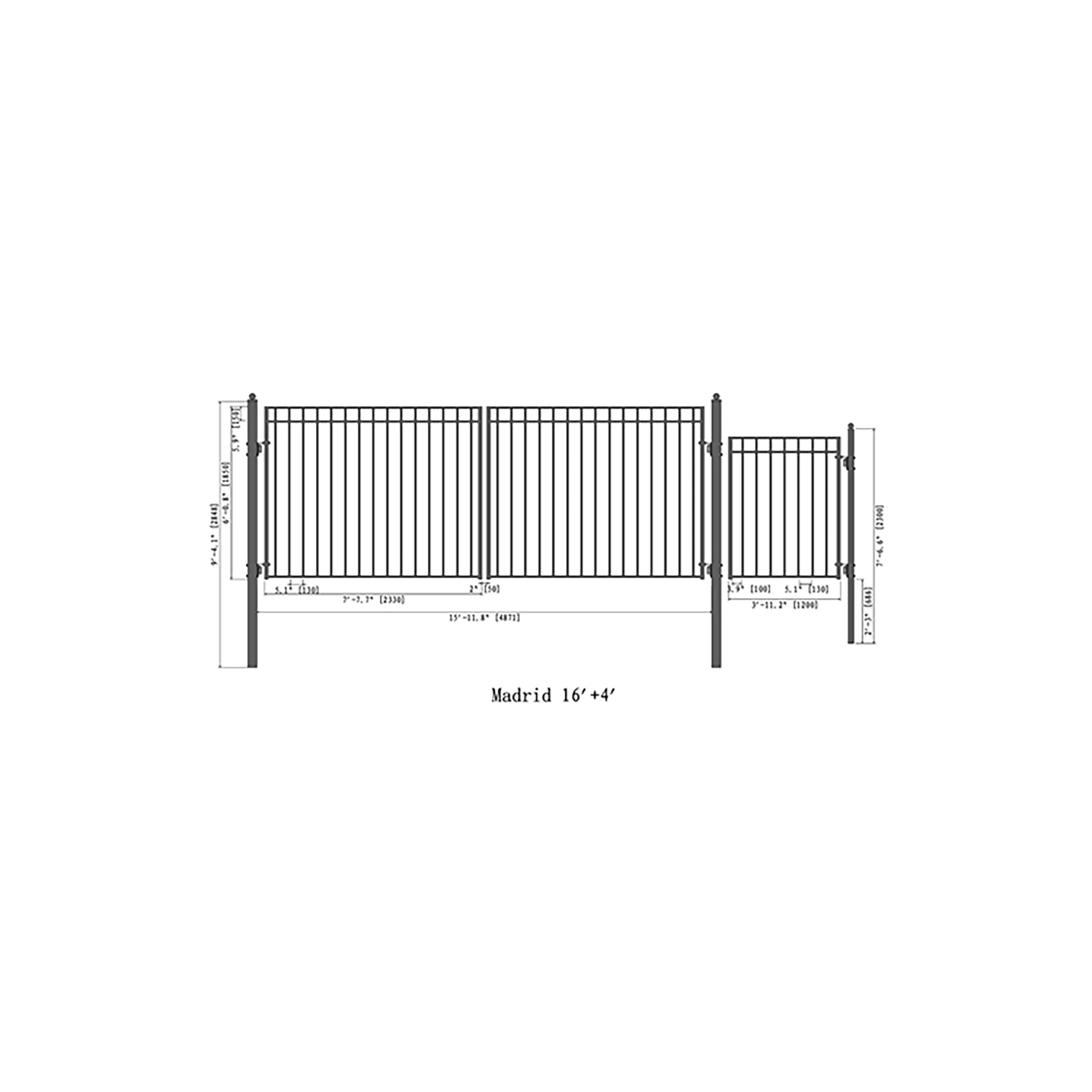 ALEKO SET16X4MADD Madrid Style Steel Swing Dual Driveway 16 ft with Pedestrian Gate 4 ft