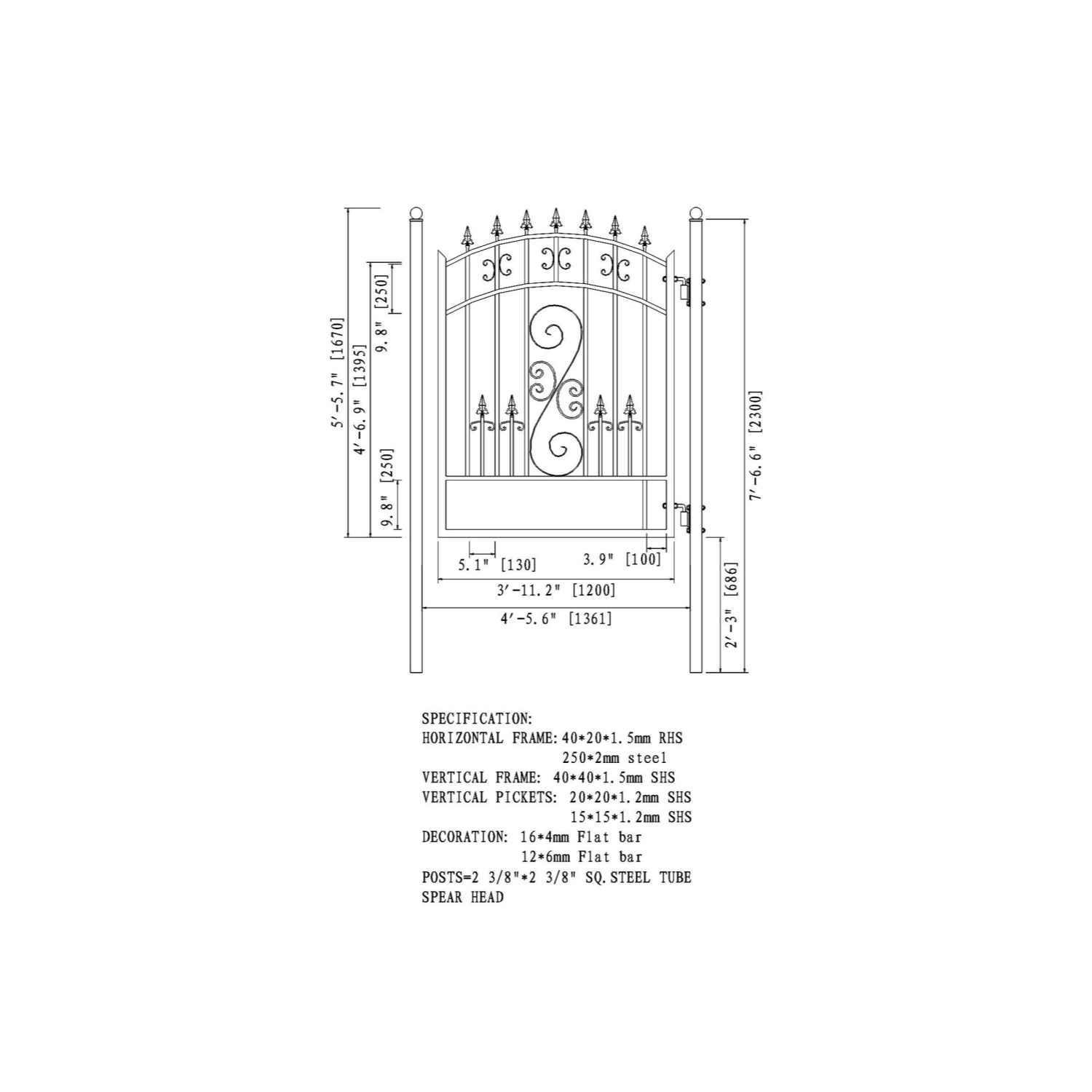 ALEKO SET12X4VEND Venice Style Steel Swing Dual Driveway 12 ft with Pedestrian Gate 4 ft