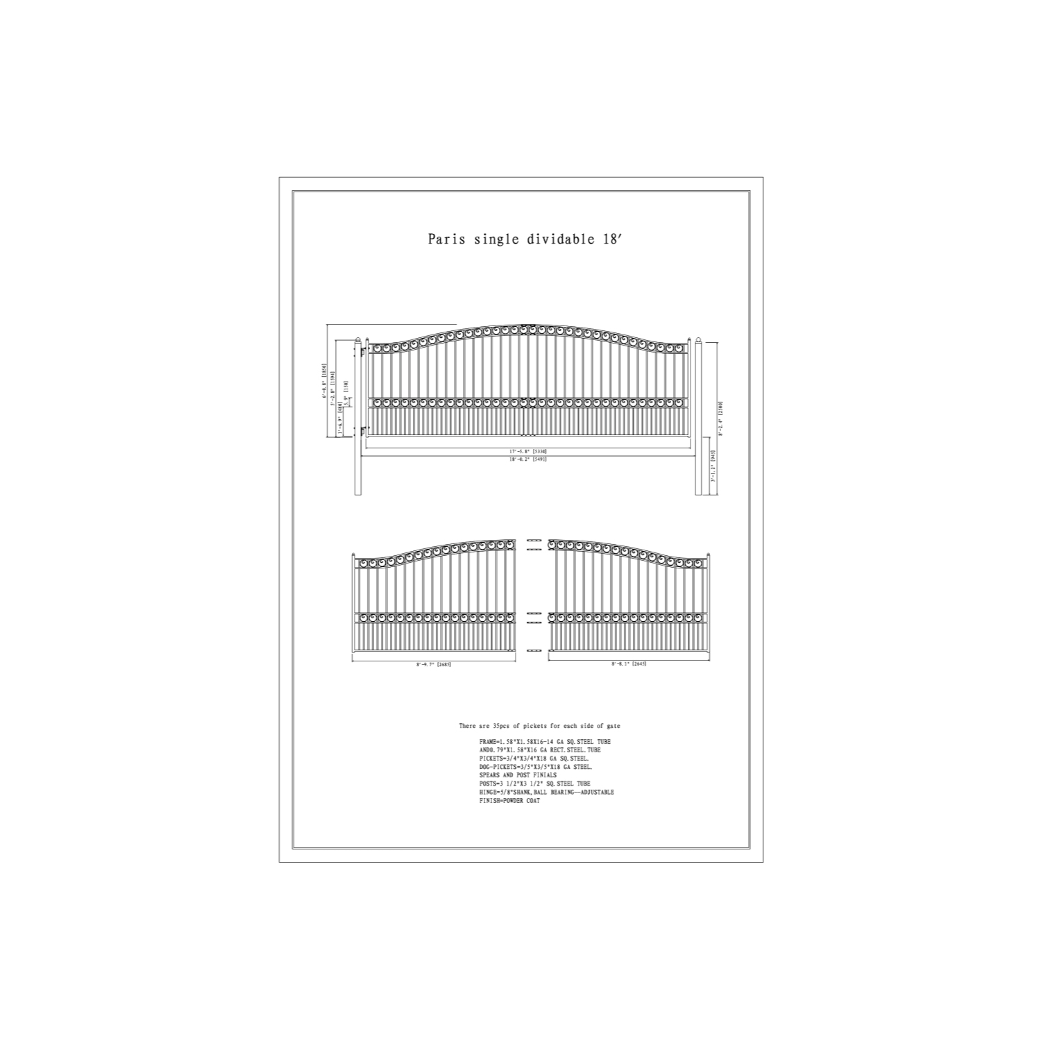 ALEKO SET18X4PARS Paris Style Steel Swing Single Driveway 18 ft with Pedestrian Gate 4 ft