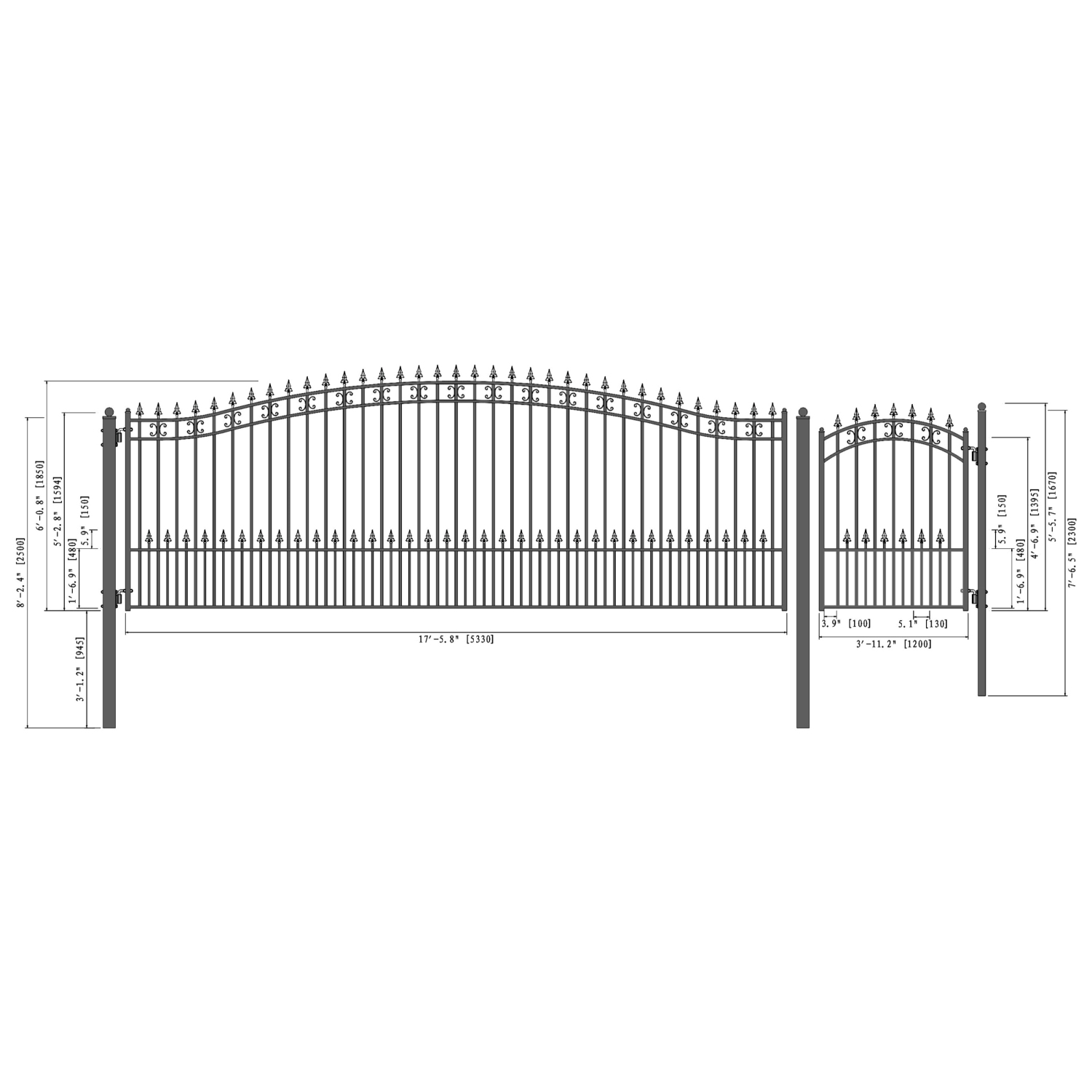 ALEKO SET18X4STPS St. Petersburg Style Steel Swing Single Driveway 18 ft with Pedestrian Gate 4 ft