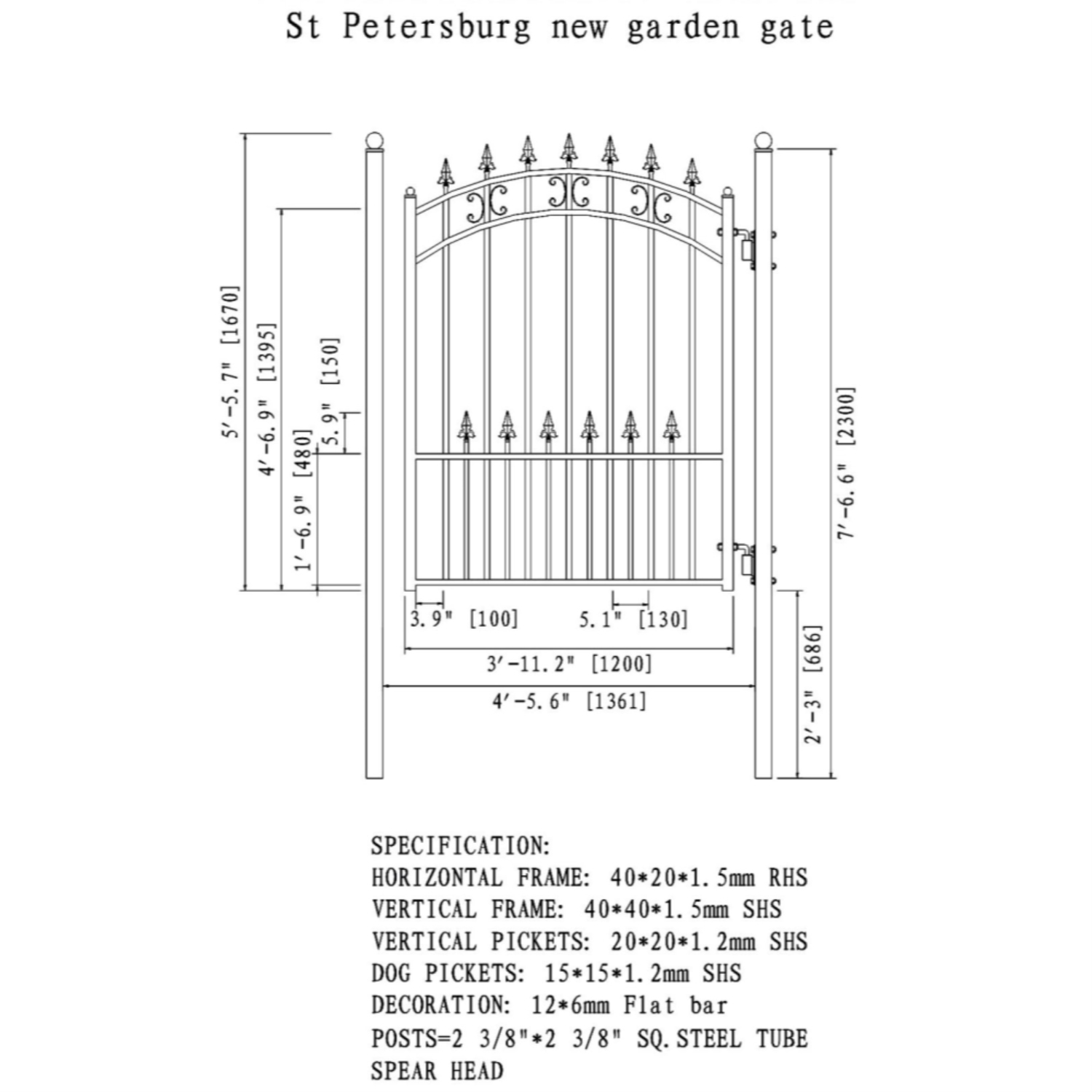 ALEKO SET18X4STPS St. Petersburg Style Steel Swing Single Driveway 18 ft with Pedestrian Gate 4 ft