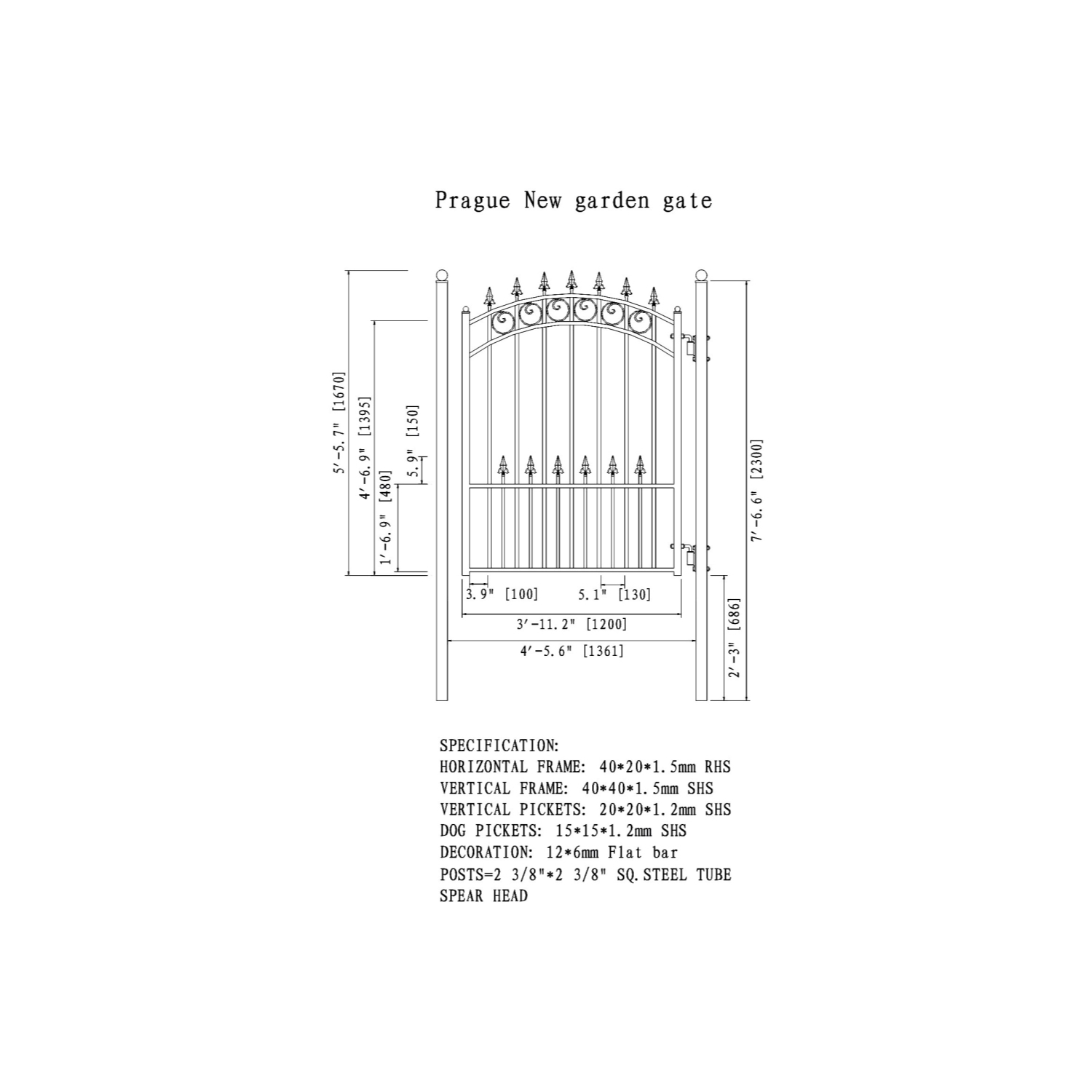 ALEKO SET18X4PRAD Prague Style Steel Swing Dual Driveway 18 ft with Pedestrian Gate 4 ft
