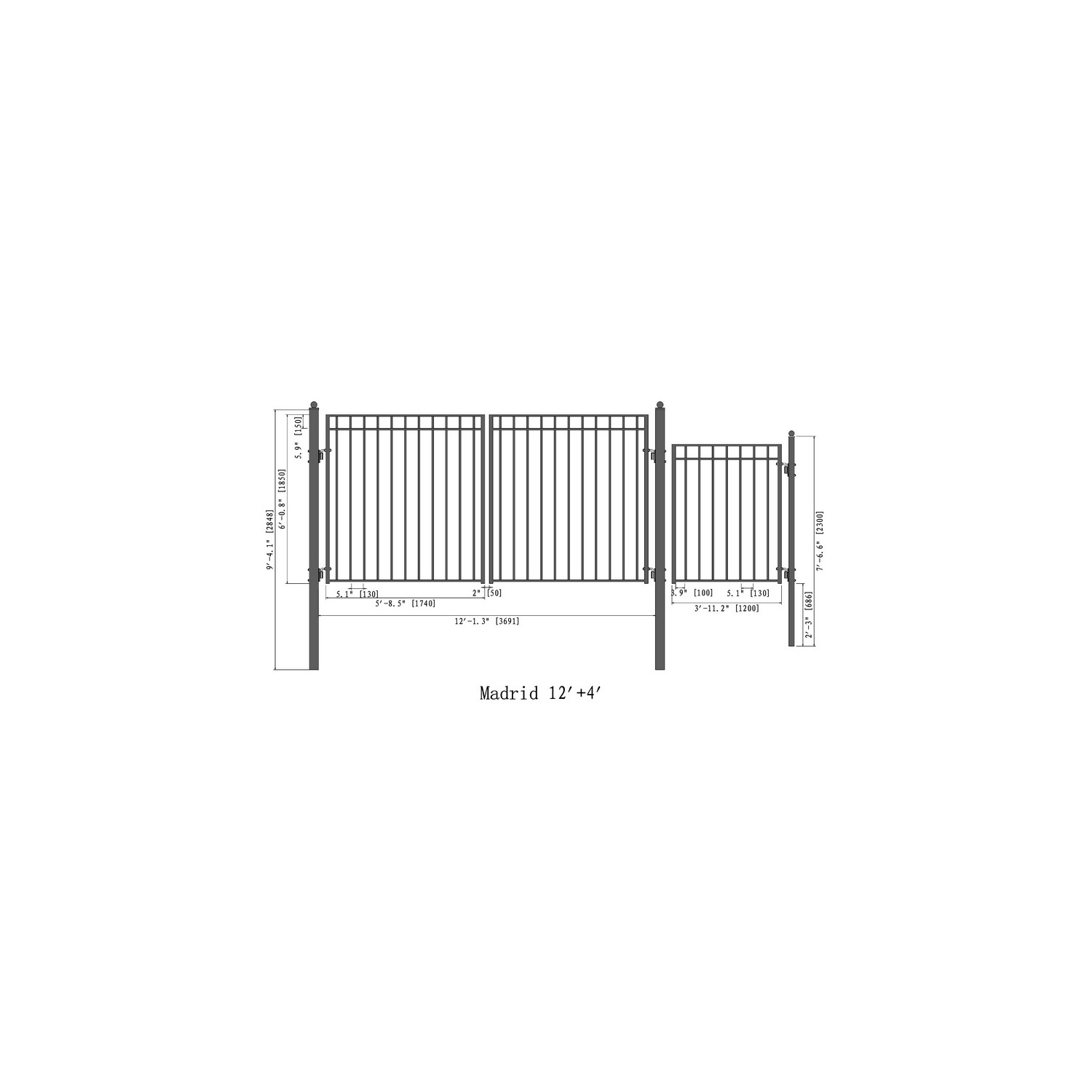 ALEKO SET12X4MADD Madrid Style Steel Swing Dual Driveway 12 ft with Pedestrian Gate 4 ft