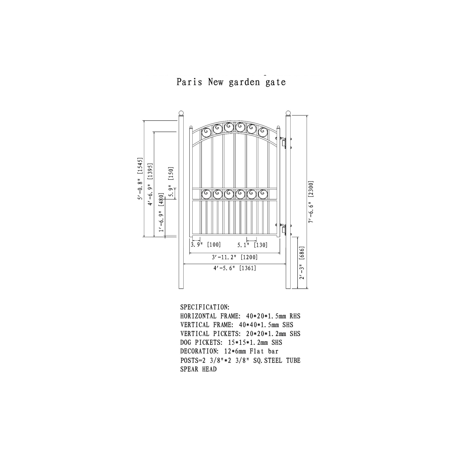 ALEKO® Paris porte piéton en acier 5 pi