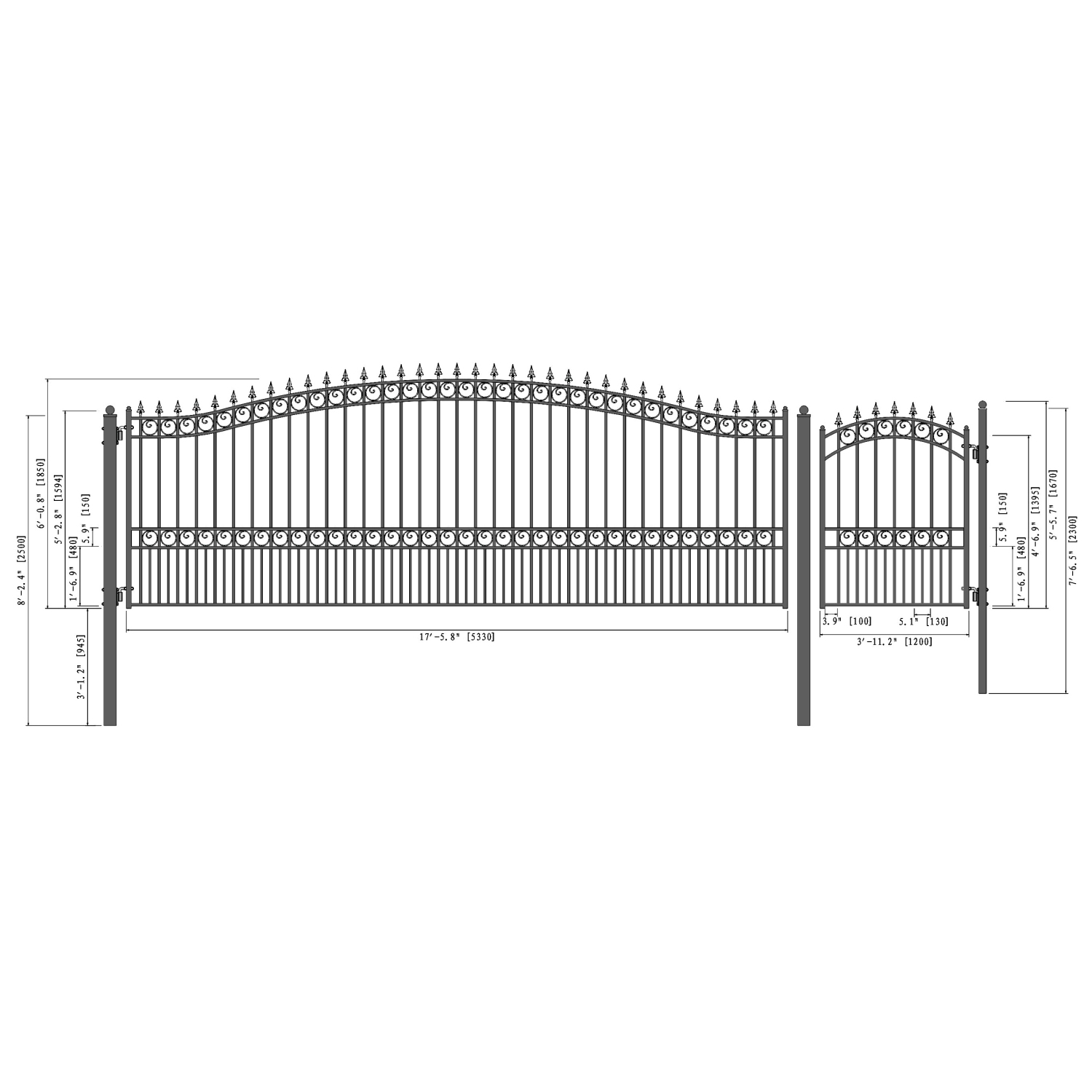 ALEKO SET18X4LONS London Style Steel Swing Single Driveway 18 ft with Pedestrian Gate 4 ft