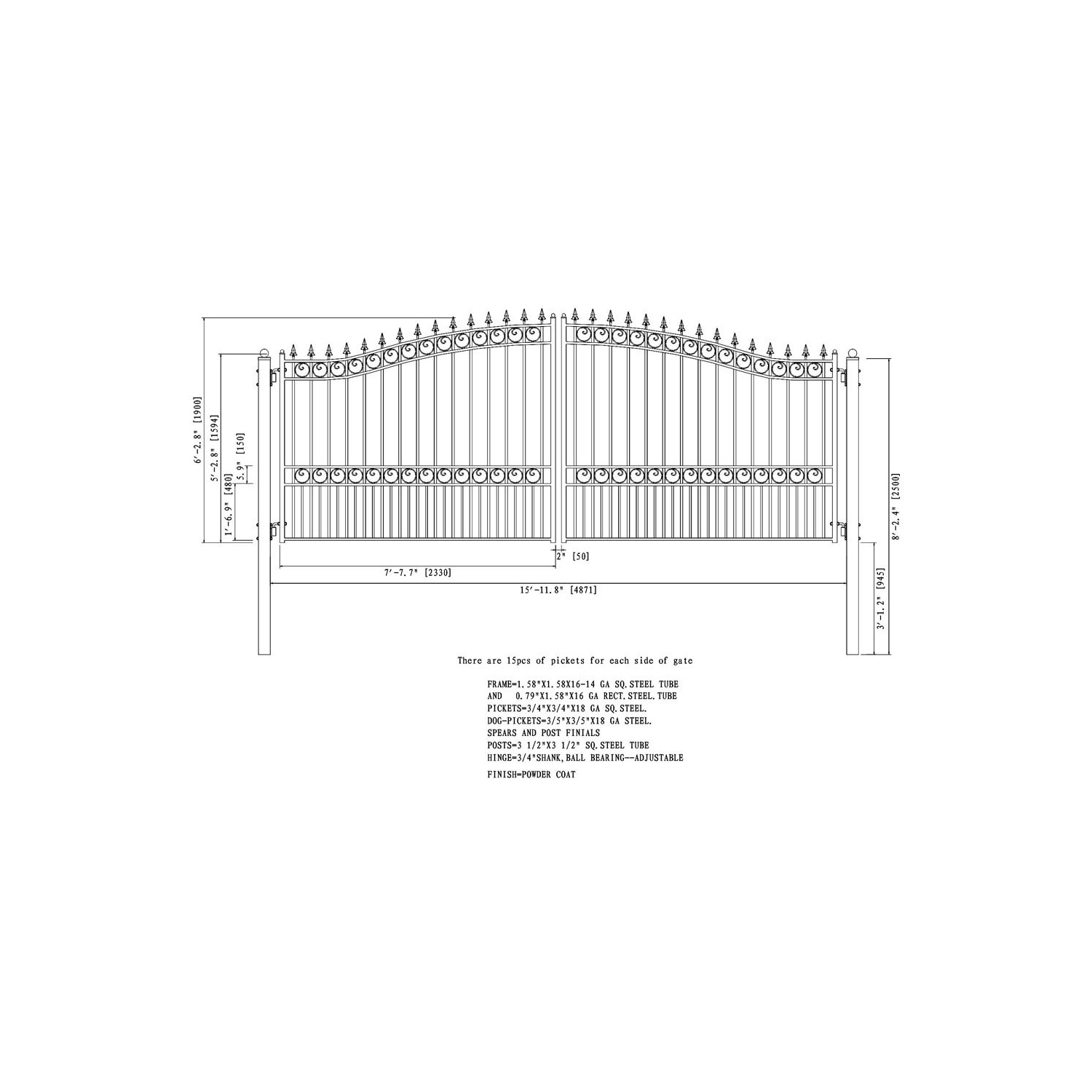 ALEKO® DG16LOND London Style Dual Swing Steel Driveway Gate 16'