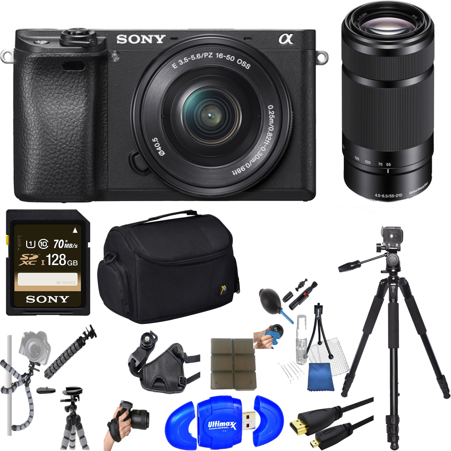 Sony Alpha a6300 Digital Camera with 16-50mm & 55-210mm Lens & Additional Accessories - US Version w/ Seller Warranty