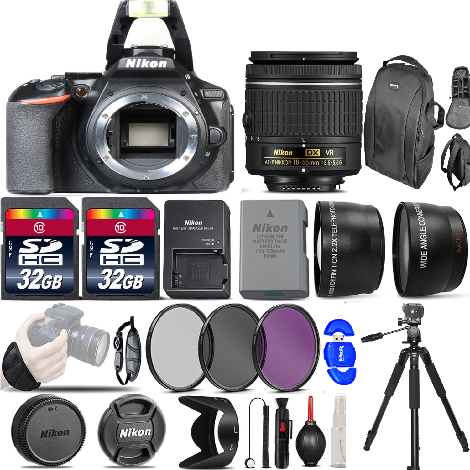 Nikon D5600 Digital SLR Camera +3 Lens 18-55mm VR + 64GB -Great Saving Full Kit - US Version w/ Seller Warranty
