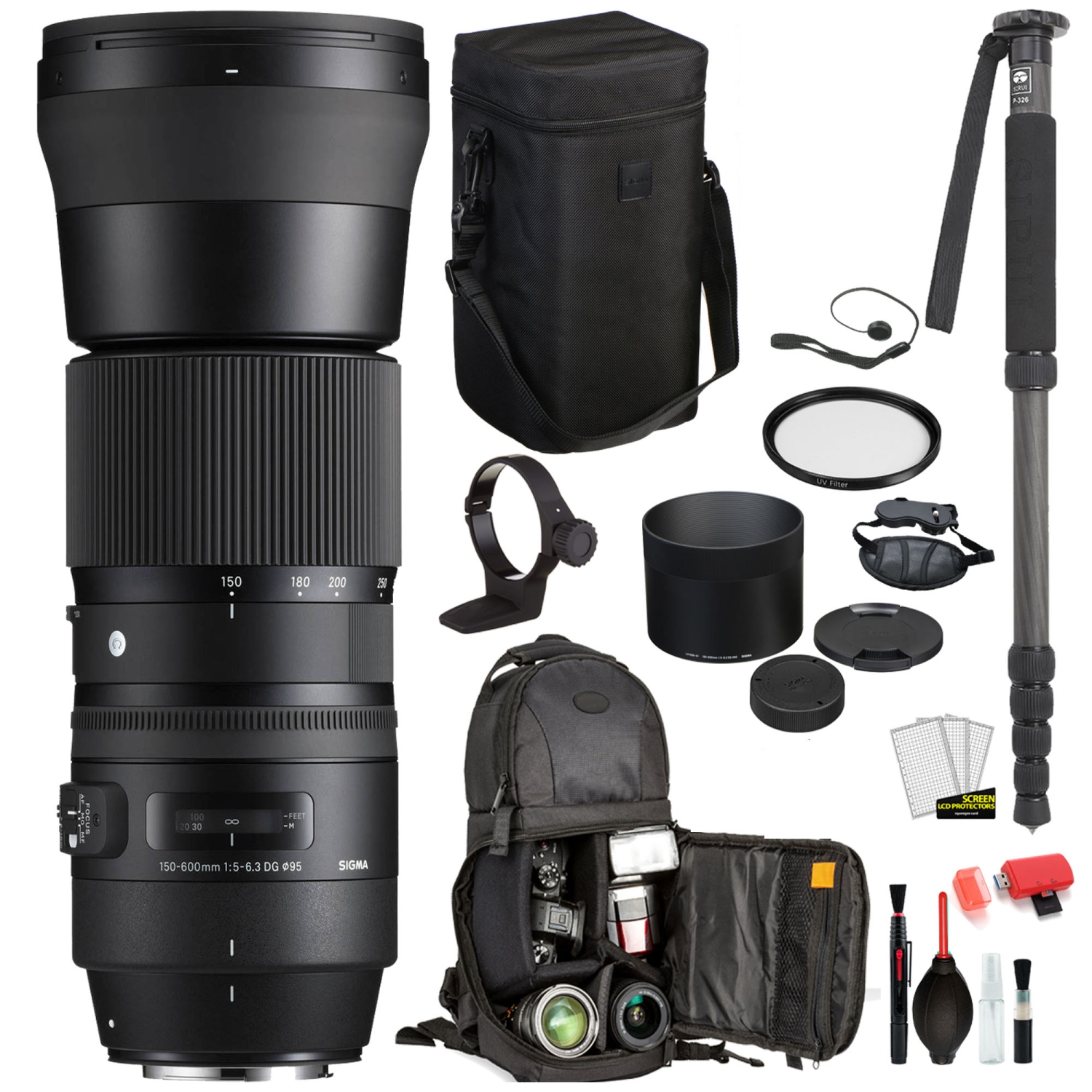 Sigma 150-600mm f/5-6.3 DG OS HSM Contemporary Lens for Nikon F Bundle Kit Includes: UV Filter | SanDisk 64GB SD Card | More - US Version w/ Seller Warranty