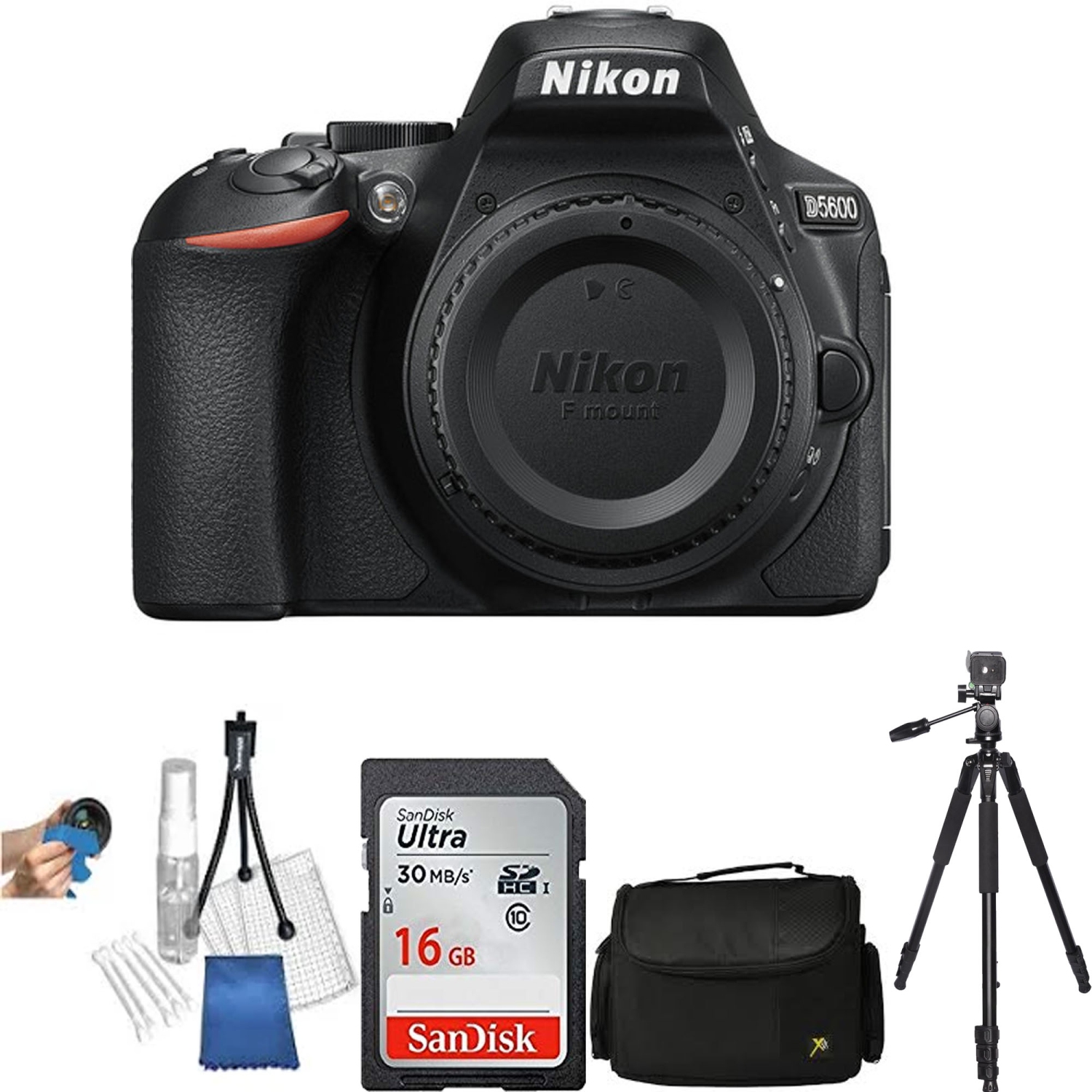 Nikon D5600 DSLR Camera Body (Black) With 16GB Starter Bundle - US Version w/ Seller Warranty