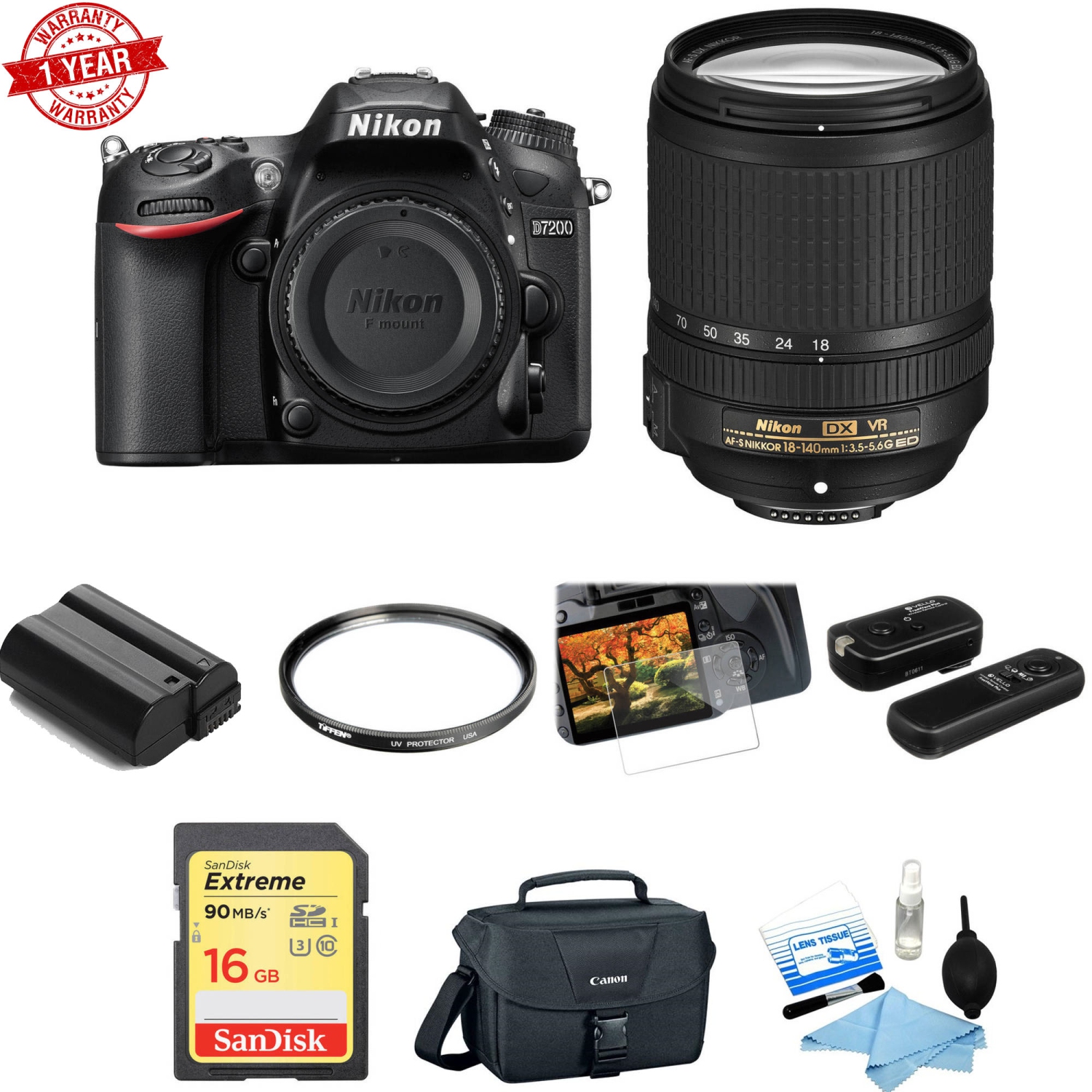 Nikon D7200 DSLR Camera with 18-140mm Lens Basic Kit - US Version w/ Seller Warranty