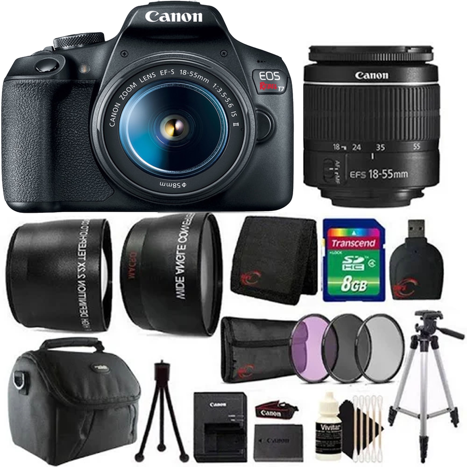 Canon EOS Rebel T7 / 2000d EF-S 18-55mm Lens Starter Package - US Version w/ Seller Warranty