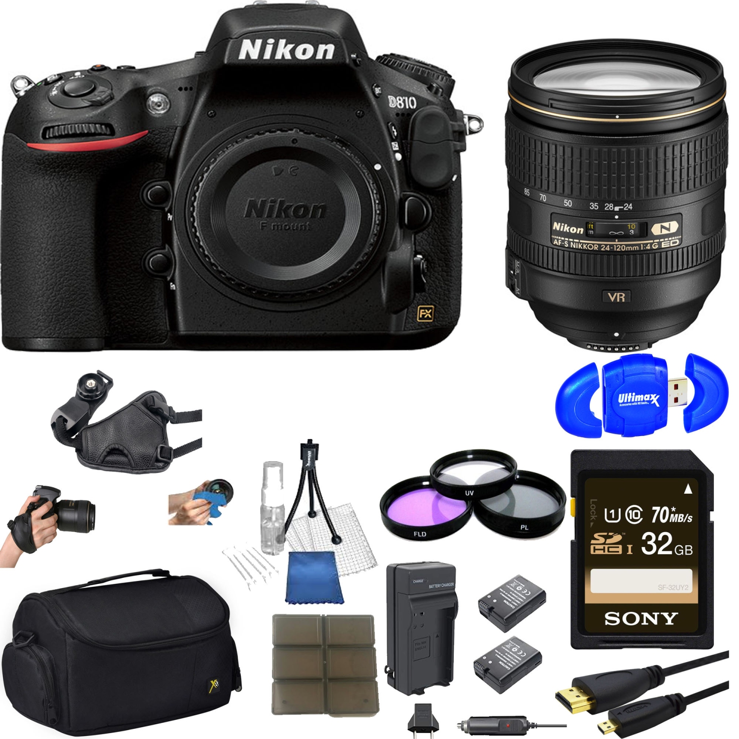 Nikon D810 DSLR Camera w/ 24-120mm VR Lens Sony 32GB Memory Card Bundle - US Version w/ Seller Warranty