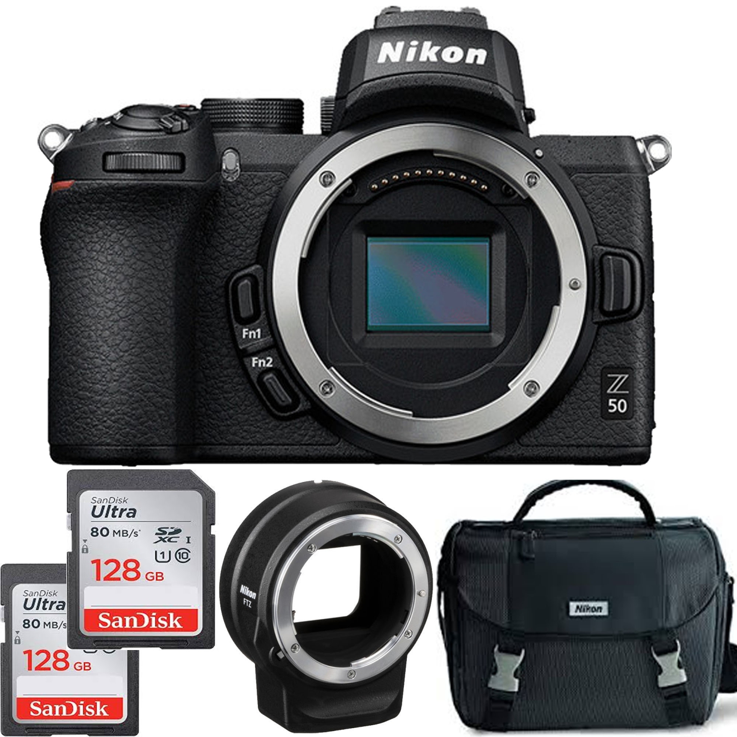 Nikon Z50 Mirrorless Digital Camera with FTZ Mount Adapter Starter Bundle - US Version w/ Seller Warranty