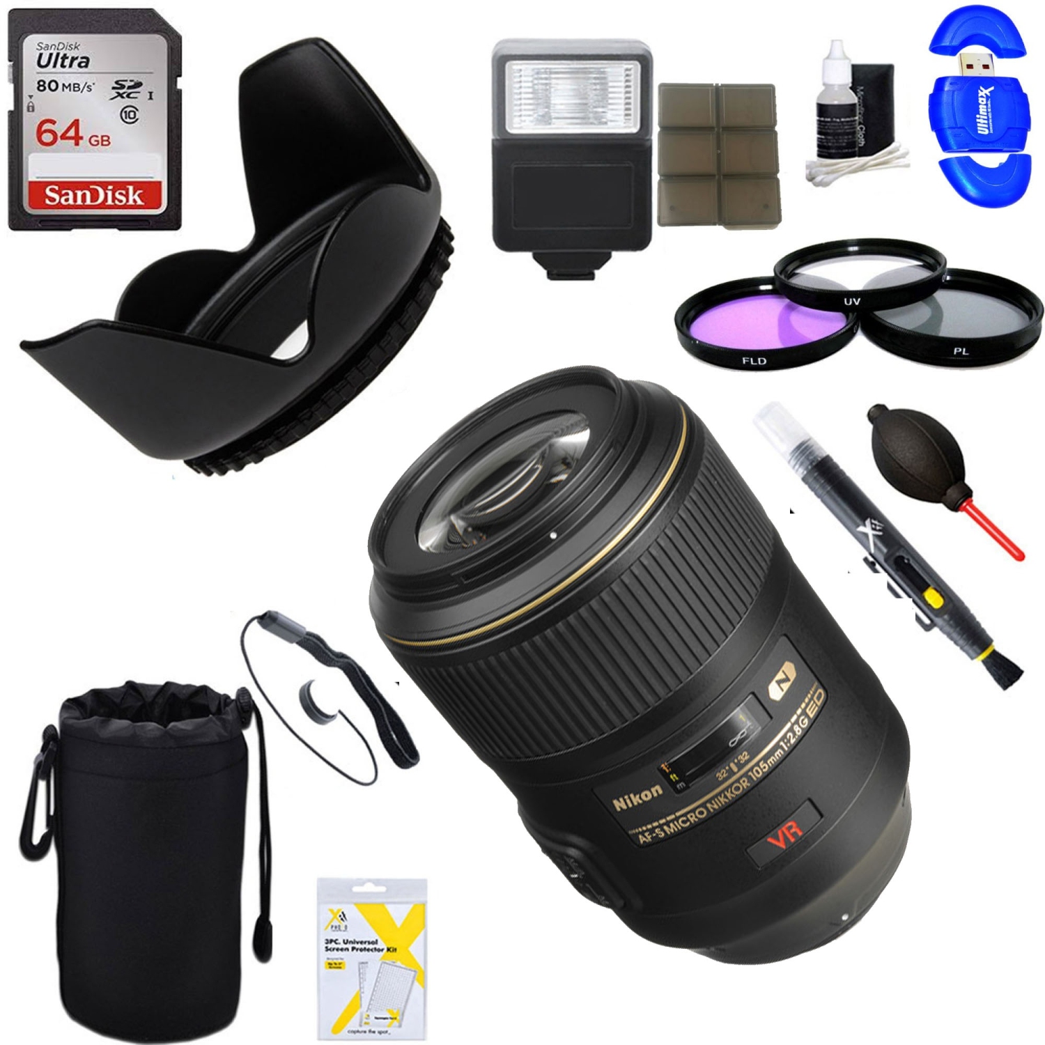 Nikon AF-S VR Micro 105mm F/2.8G IF-ED Lens With 64GB memory Kit - US Version w/ Seller Warranty