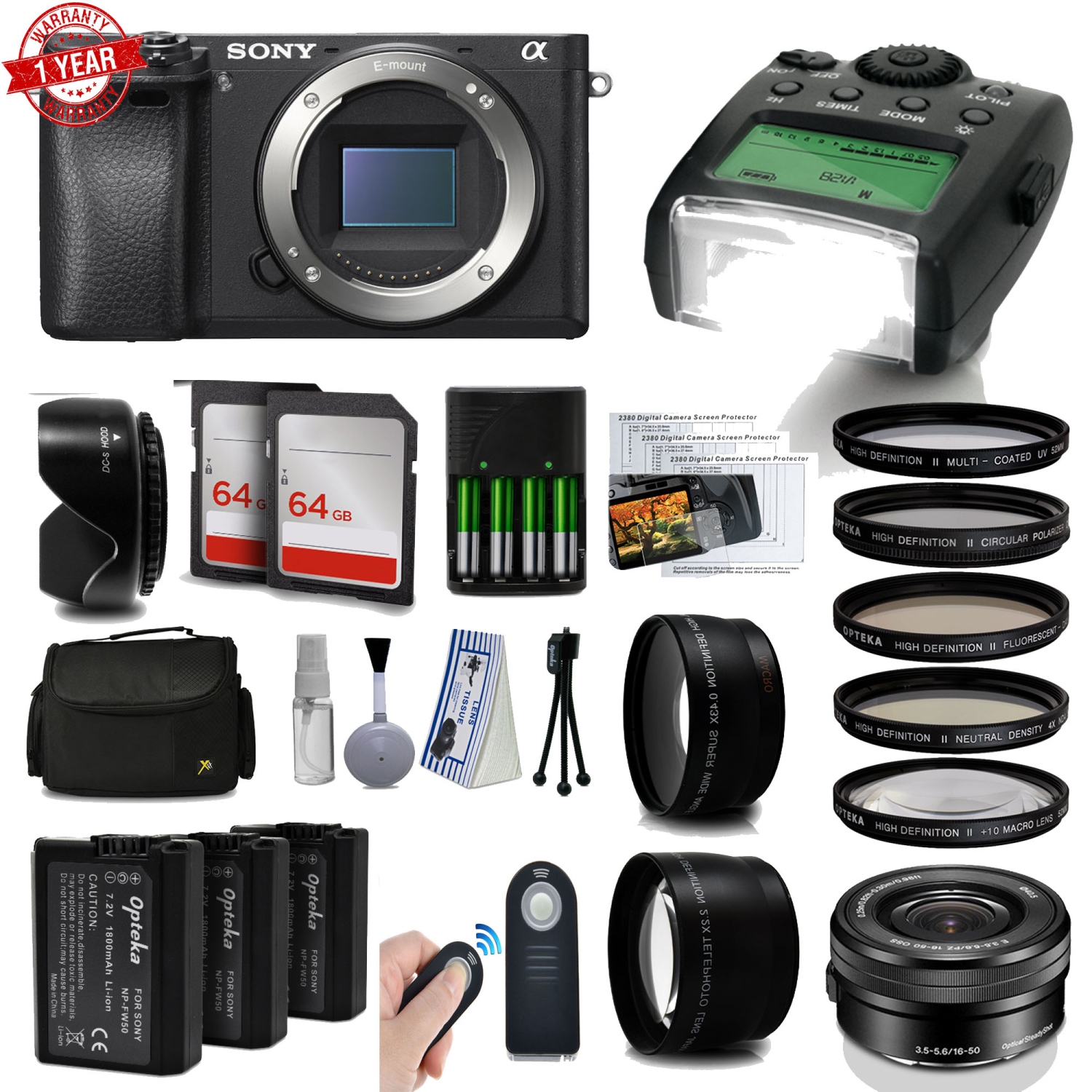 Sony Alpha A6300 Mirrorless Black Camera Kit with 16-50mm and Filter Bundle - US Version w/ Seller Warranty