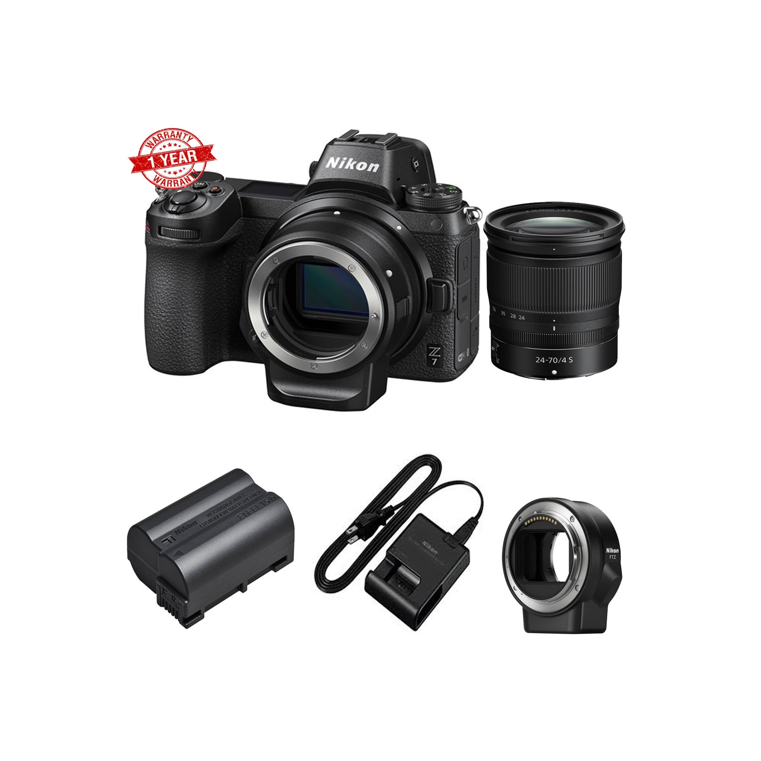 Nikon Z7 Mirrorless Digital Camera with 24-70mm Lens and FTZ Adapter Kit - US Version w/ Seller Warranty