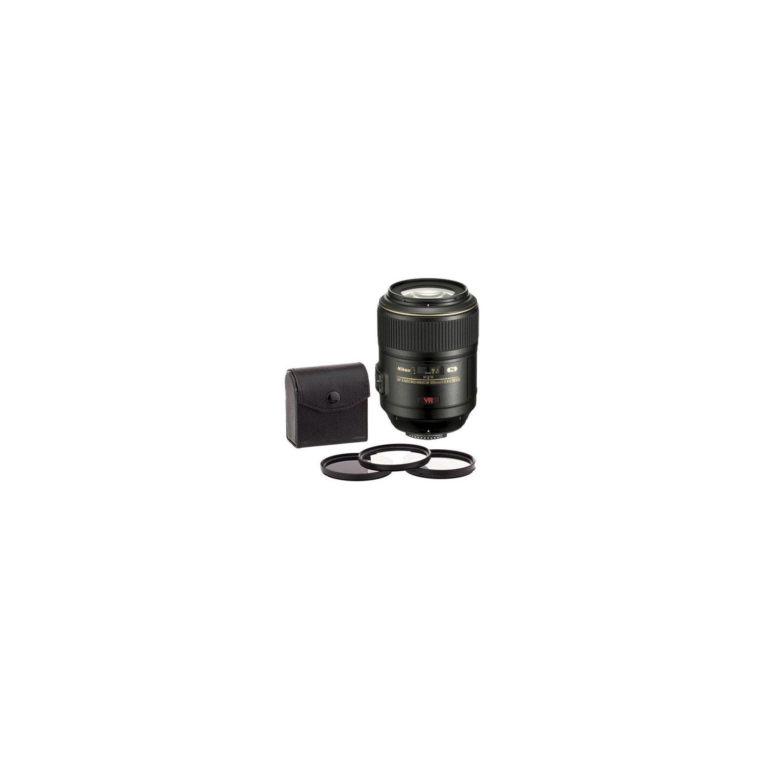 Nikon 105mm f/2.8G ED-IF AF-S VR Micro NIKKOR Lens W 3pc Filter kit - US Version w/ Seller Warranty