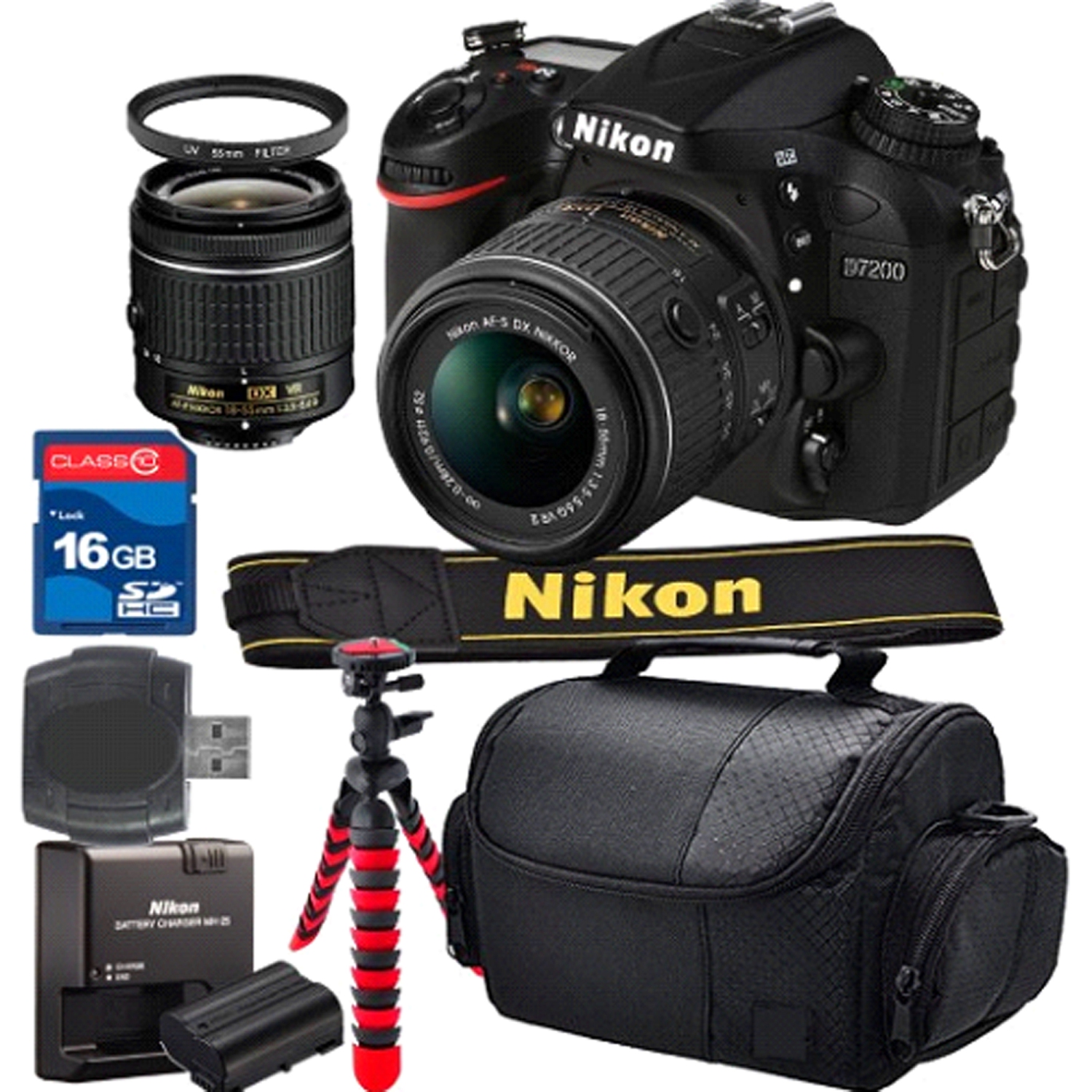 Nikon D7200 DSLR Camera + 18-55mm VR Lens Kit + Accessory Bundle + 2X 32GB Memory + Nikon Camera Bag + More - US Version w/ Seller Warranty