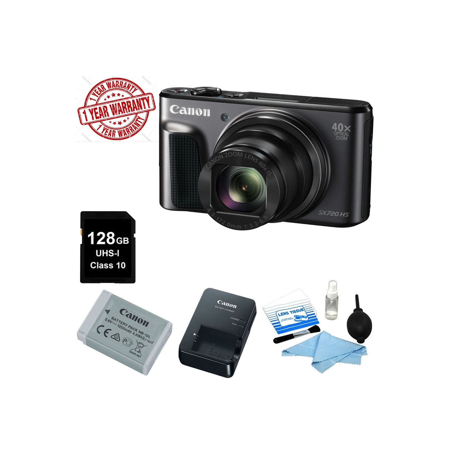 Canon PowerShot SX720 HS Digital Camera w/ 128GB MC & Cleaning Kit