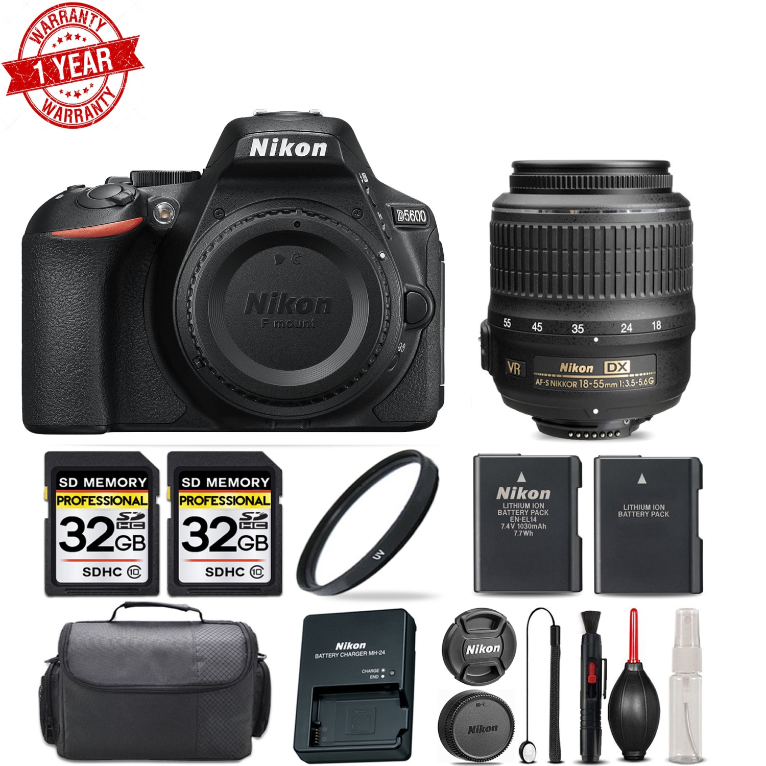 Nikon D5600 Digital SLR Camera with 18-55mm VR Lens Starter kit - US Version w/ Seller Warranty