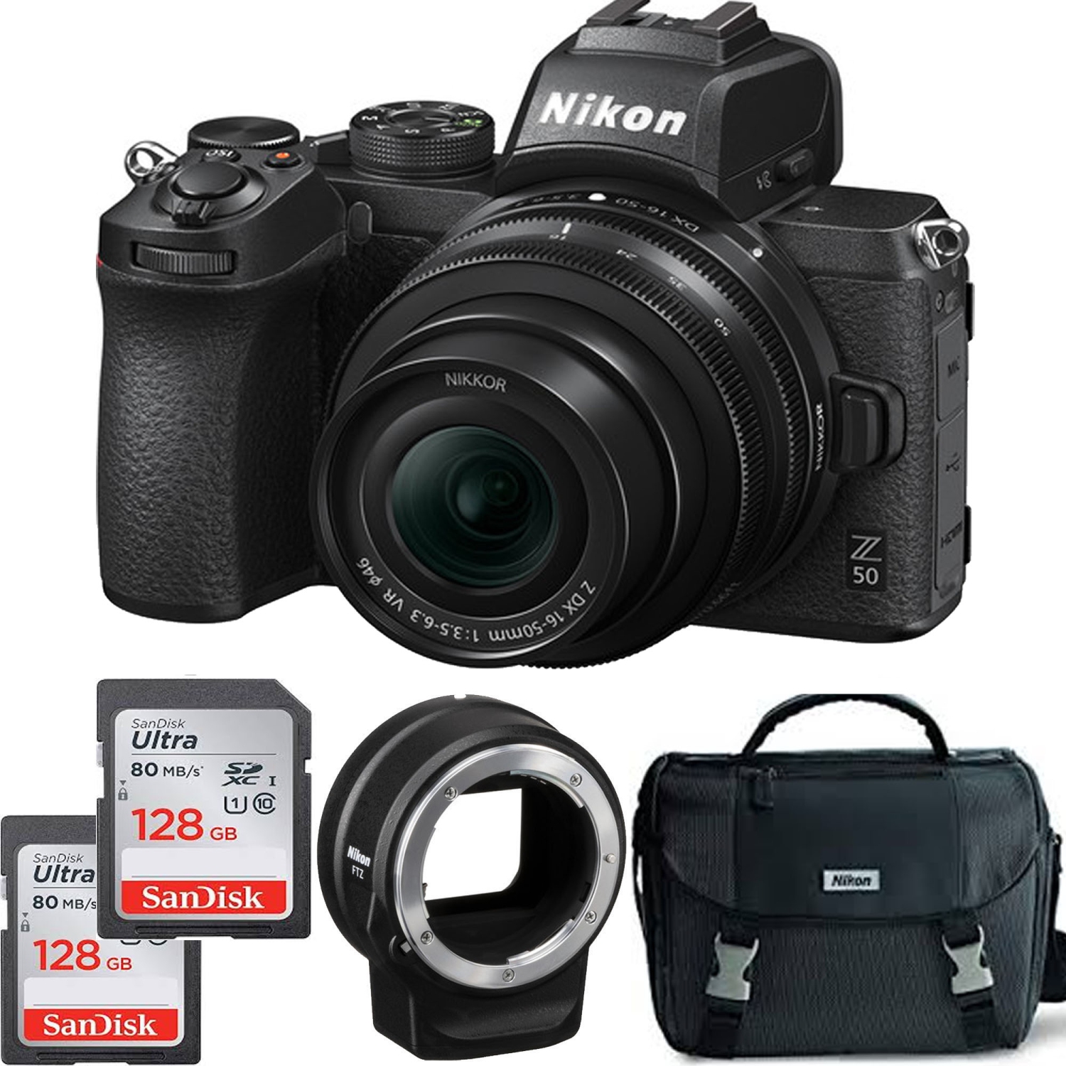 Nikon Z50 Mirrorless Digital Camera with 16-50mm |FTZ Mount Adapter Starter Bundle - US Version w/ Seller Warranty
