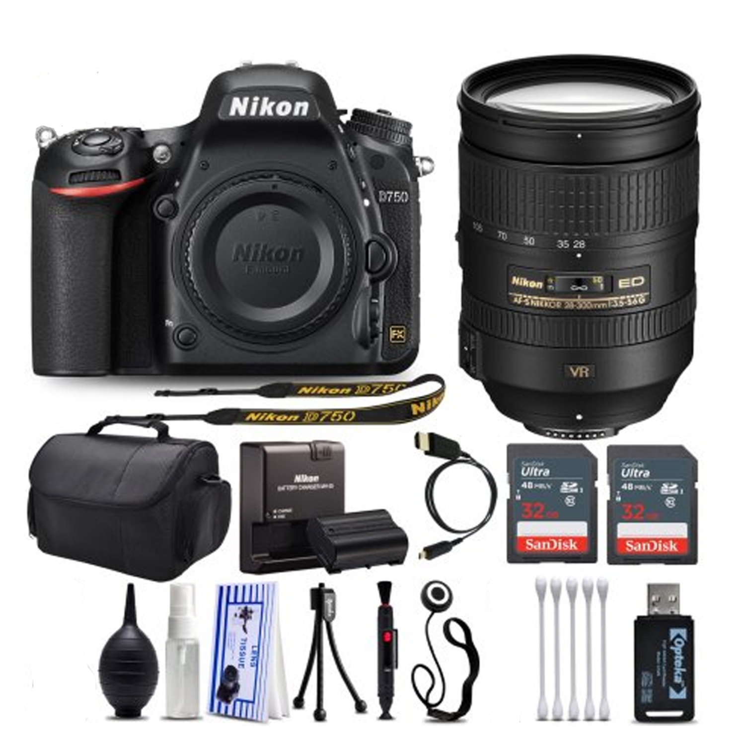 Nikon D750 Digital SLR Camera with w/ Nikon AF-S DX NIKKOR 28-300mm Lens 32 GB SD Card Cleaning Pen - US Version w/ Seller Warranty