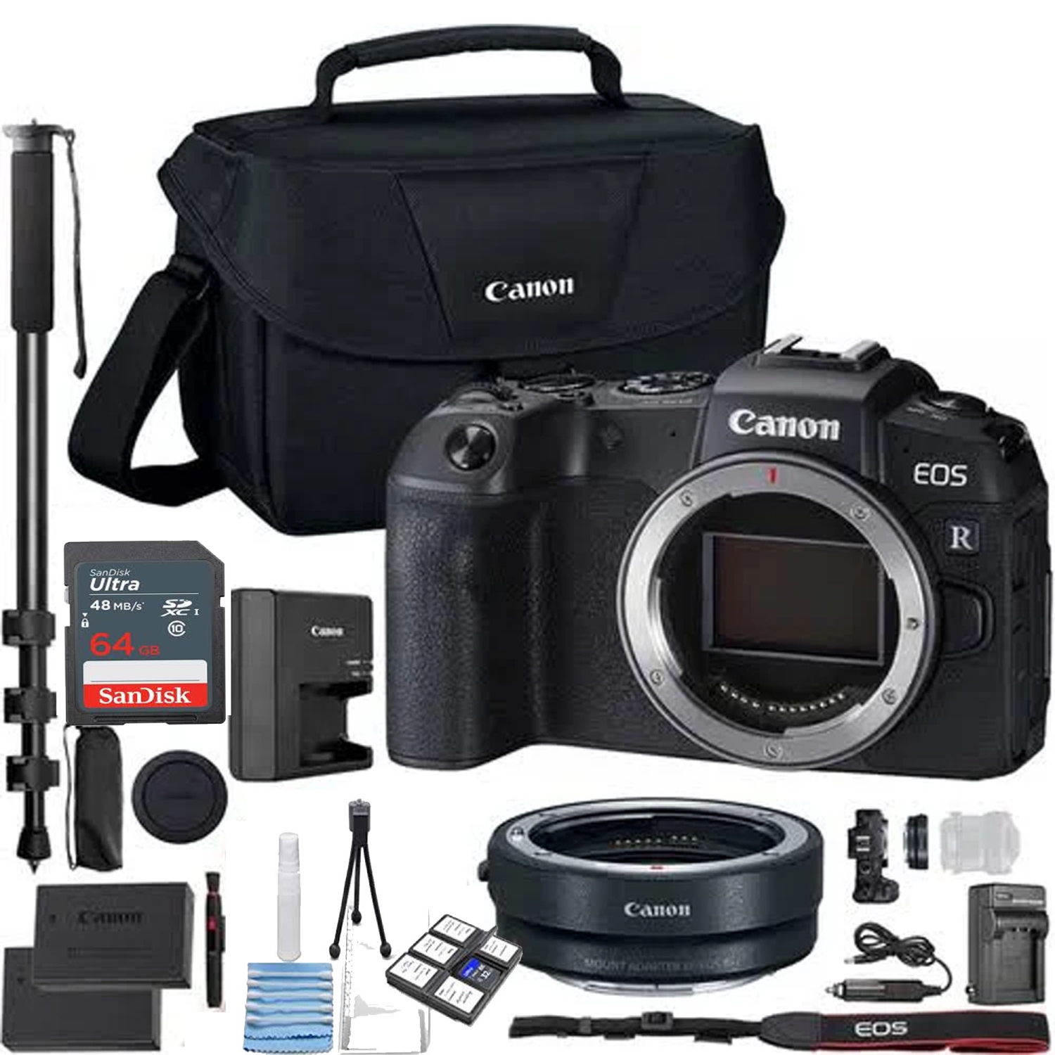 Canon EOS RP Mirrorless Digital Camera with EF-EOS R Lens Adapter | Extra Battery & Case 64GB Kit - US Version w/ Seller Warranty