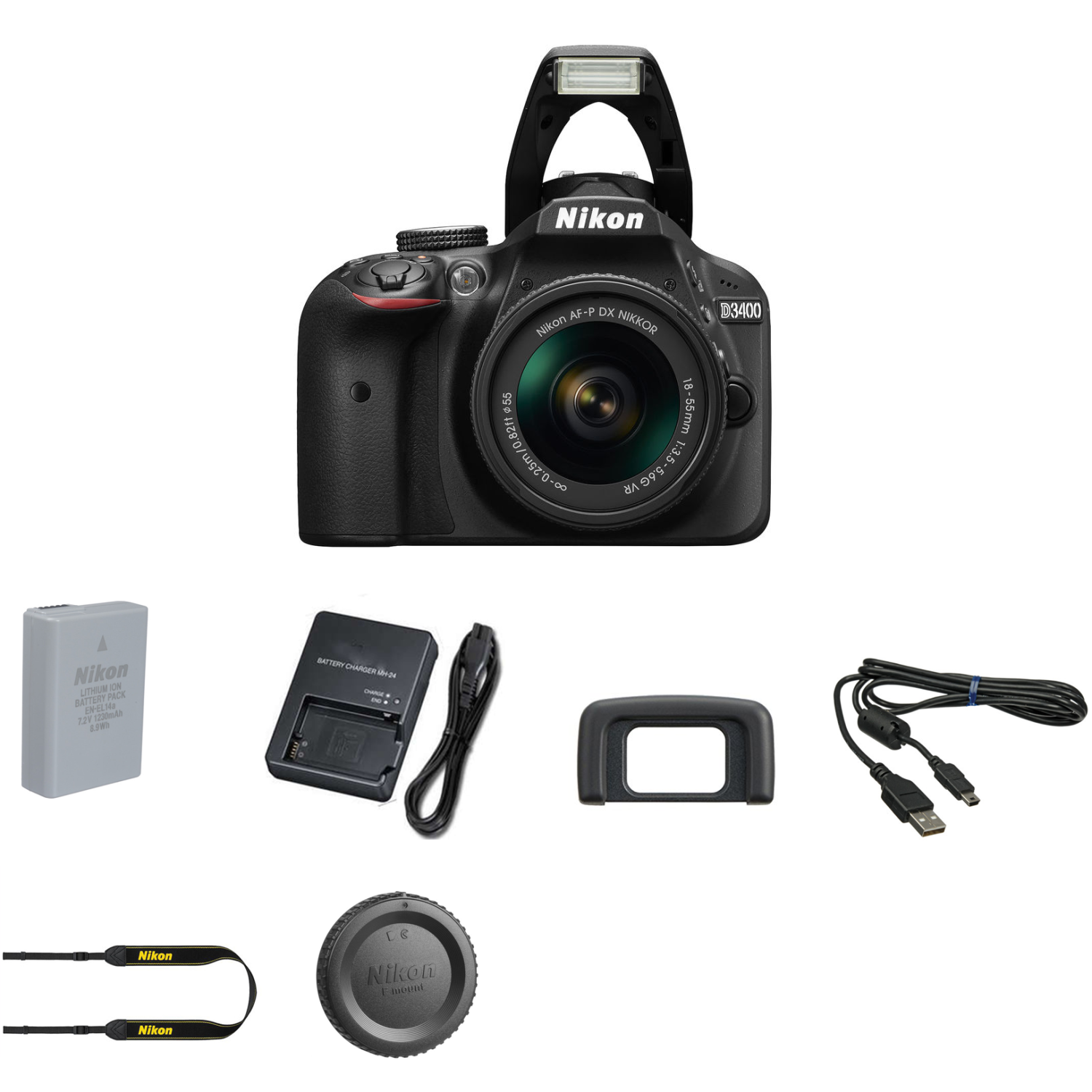 Nikon D3400 24MP Digital SLR Camera with 18-55mm VR Lens| 16GB MC and Cleaning Kit Bundle - US Version w/ Seller Warranty