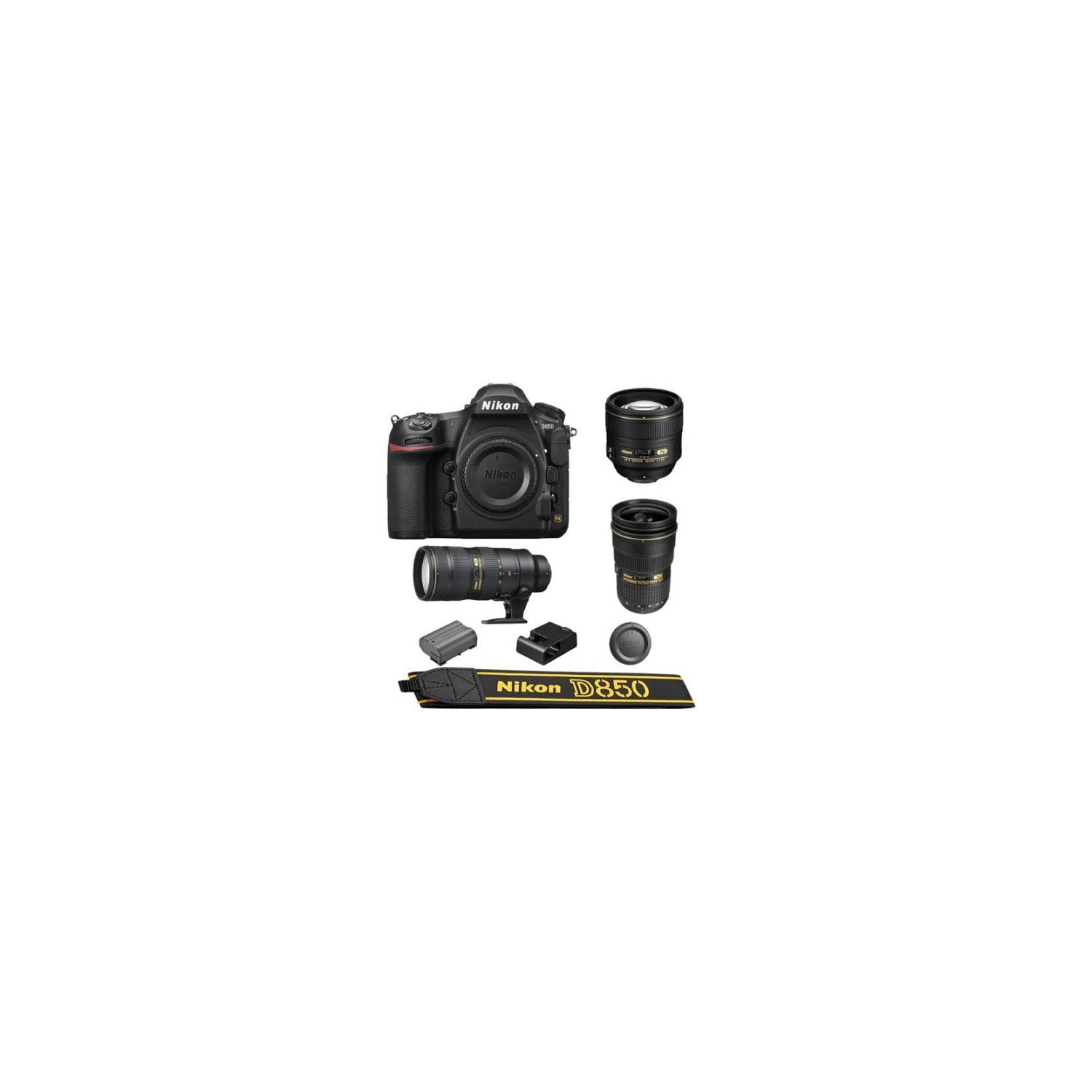 Appareil photo reflex numérique D850 de Nikon 85&nbsp;mm f/1,4G 24-70&nbsp;mm f/2,8G 70-200&nbsp;mm f/2,8G ED VR II - Version américaine avec