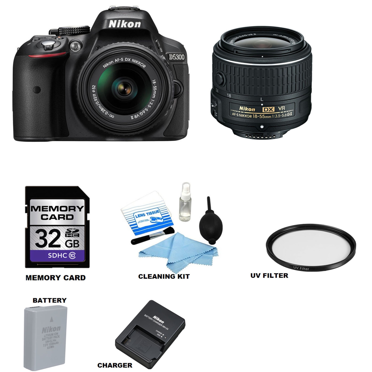 Nikon D5300 DSLR Camera Kit w/ Nikon 18-55MM VR II Lens US Retail Model - US Version w/ Seller Warranty