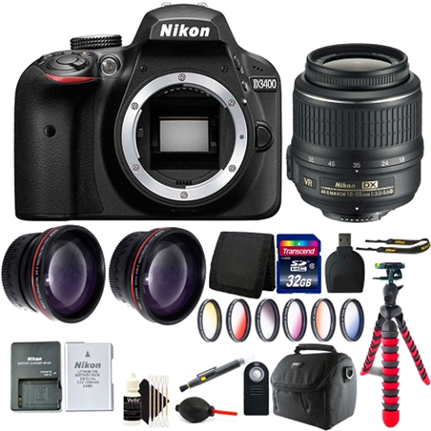 Nikon D3400 24.2 MP Digital SLR Camera + 18-55mm Lens with Deluxe Accessory Kit - US Version w/ Seller Warranty