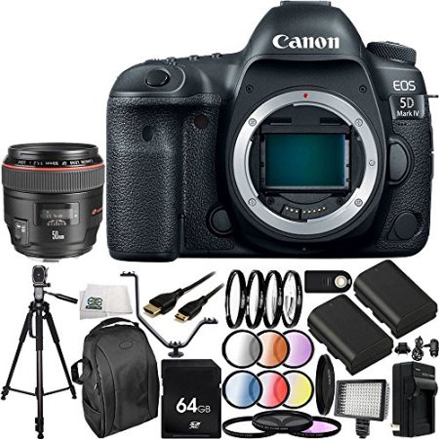 Canon EOS 5D Mark IV DSLR Camera with EF 50mm f/1.2L USM Lens 30PC Accessory Bundle - US Version w/ Seller Warranty