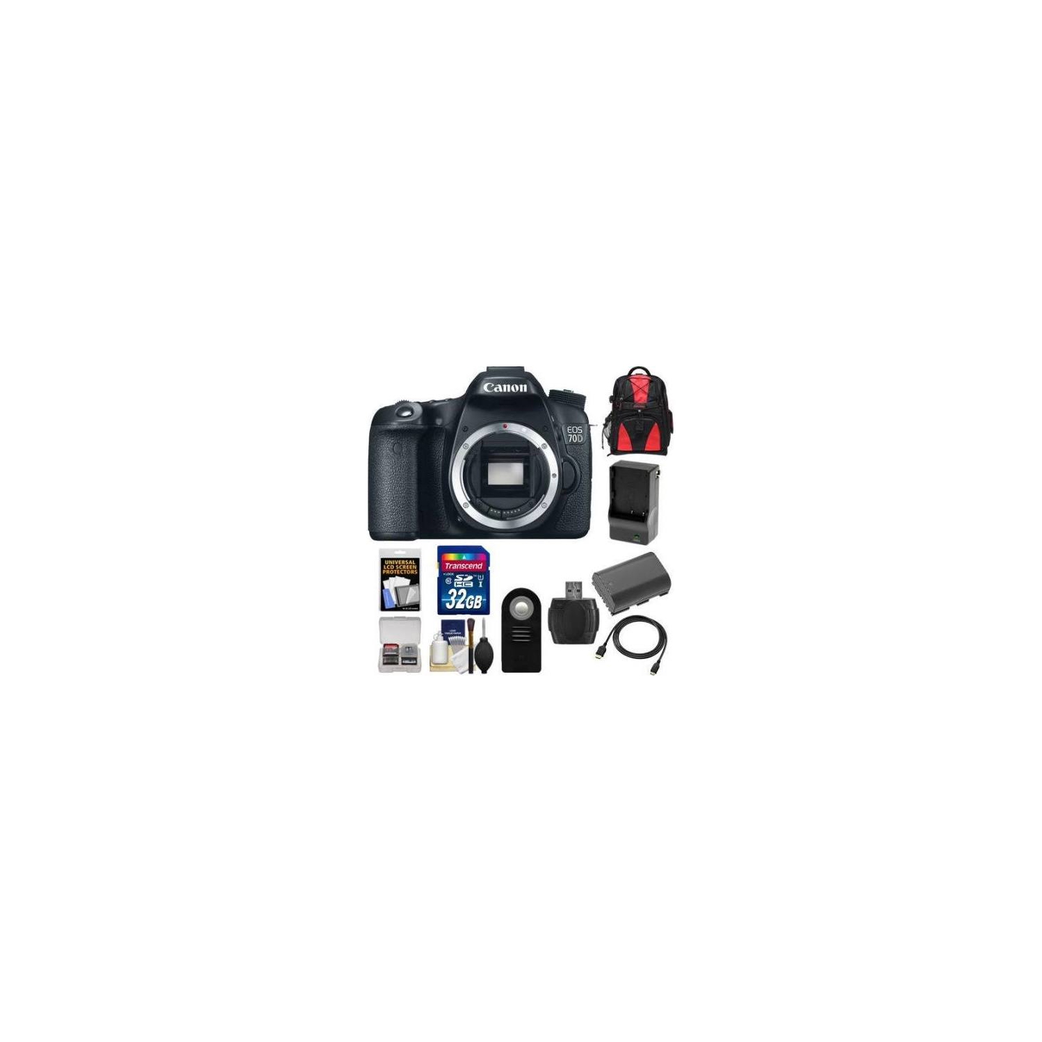 Canon EOS 70D Digital SLR Camera Body with 32GB Card + Battery & Charger + Backpack + Accessory Kit - US Version w/ Seller Warranty