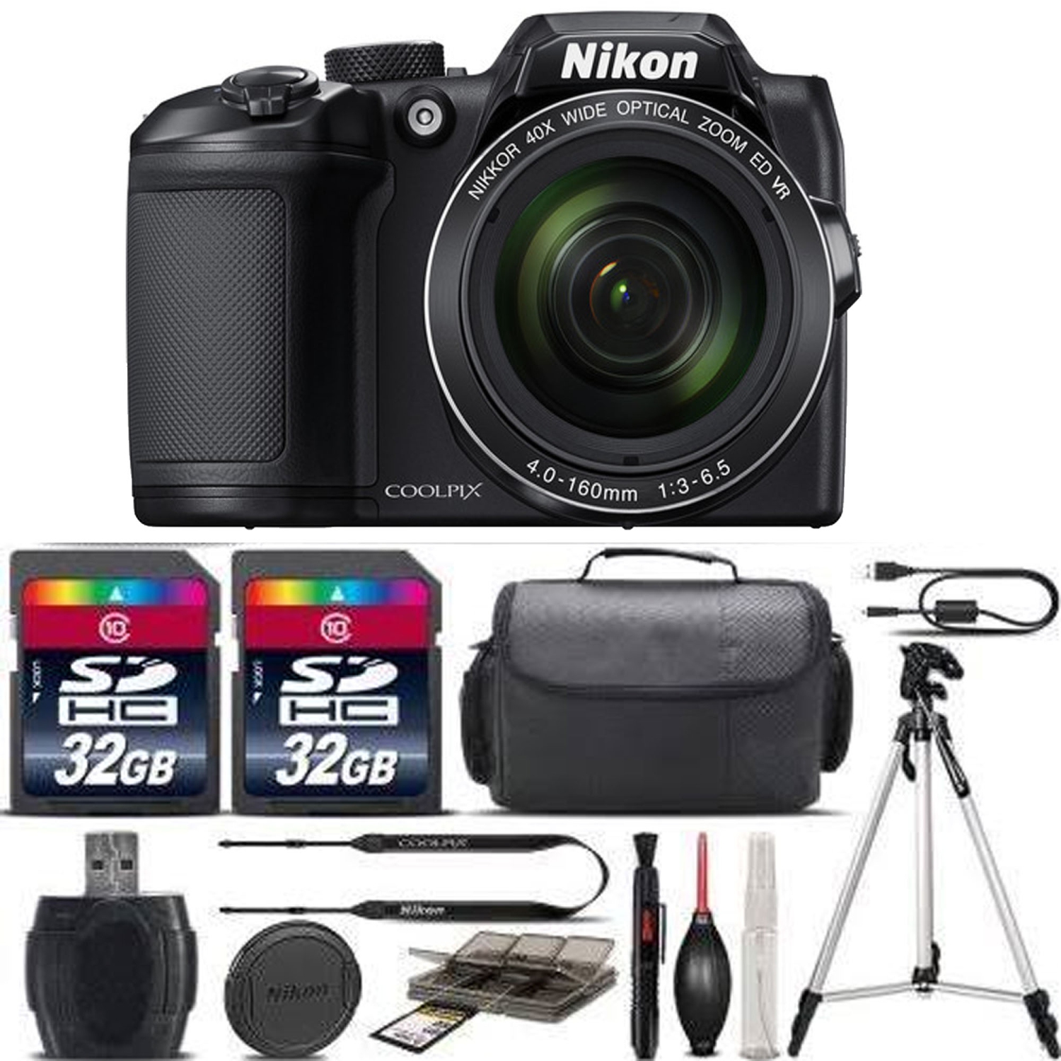 Nikon Coolpix B500 Digital 40x Optical Zoom Camera Black + 64GB Storage + Case - US Version w/ Seller Warranty