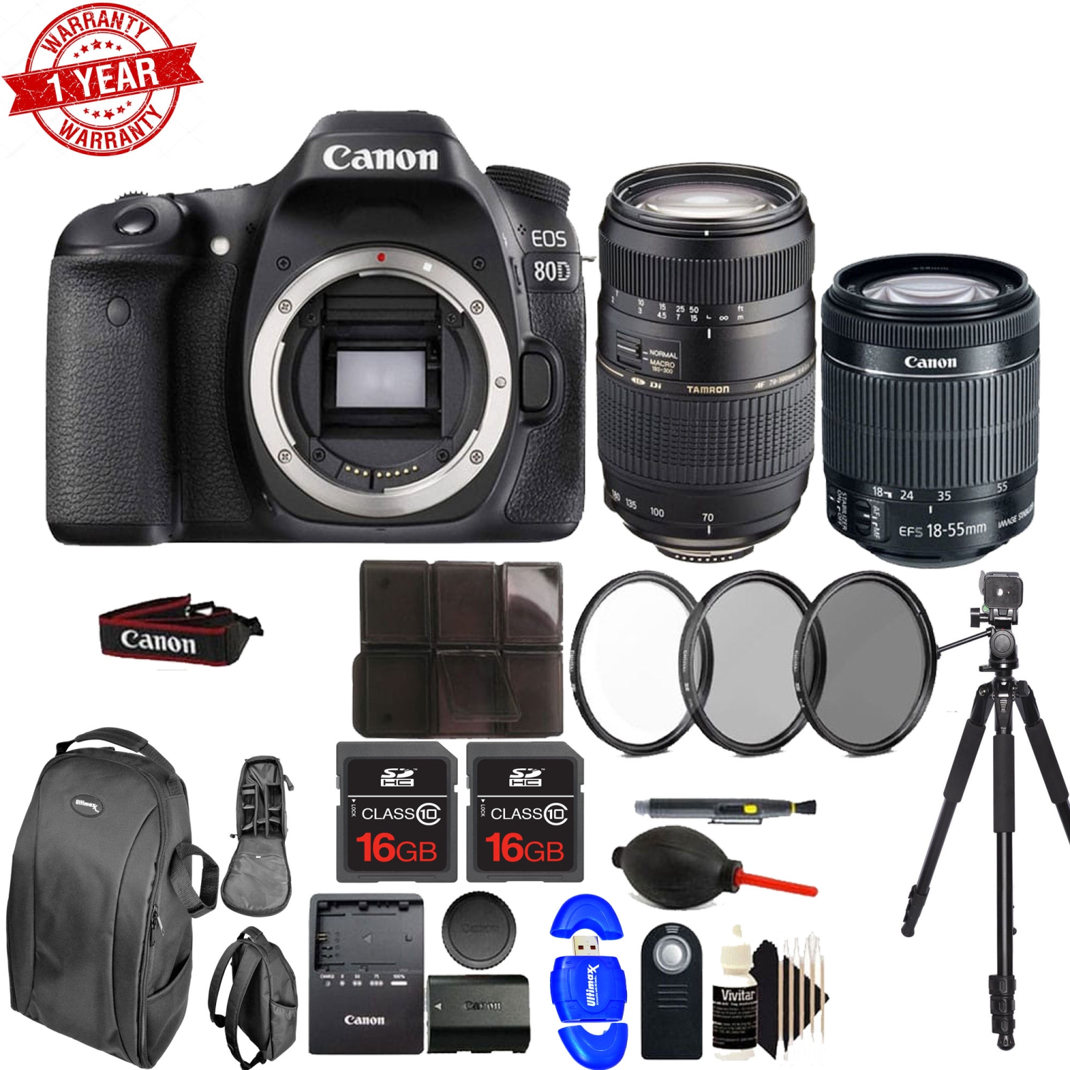 Canon EOS 80D 24.2MP Digital SLR Camera with 18-55mm & 75-300mm III Lens & More - US Version w/ Seller Warranty