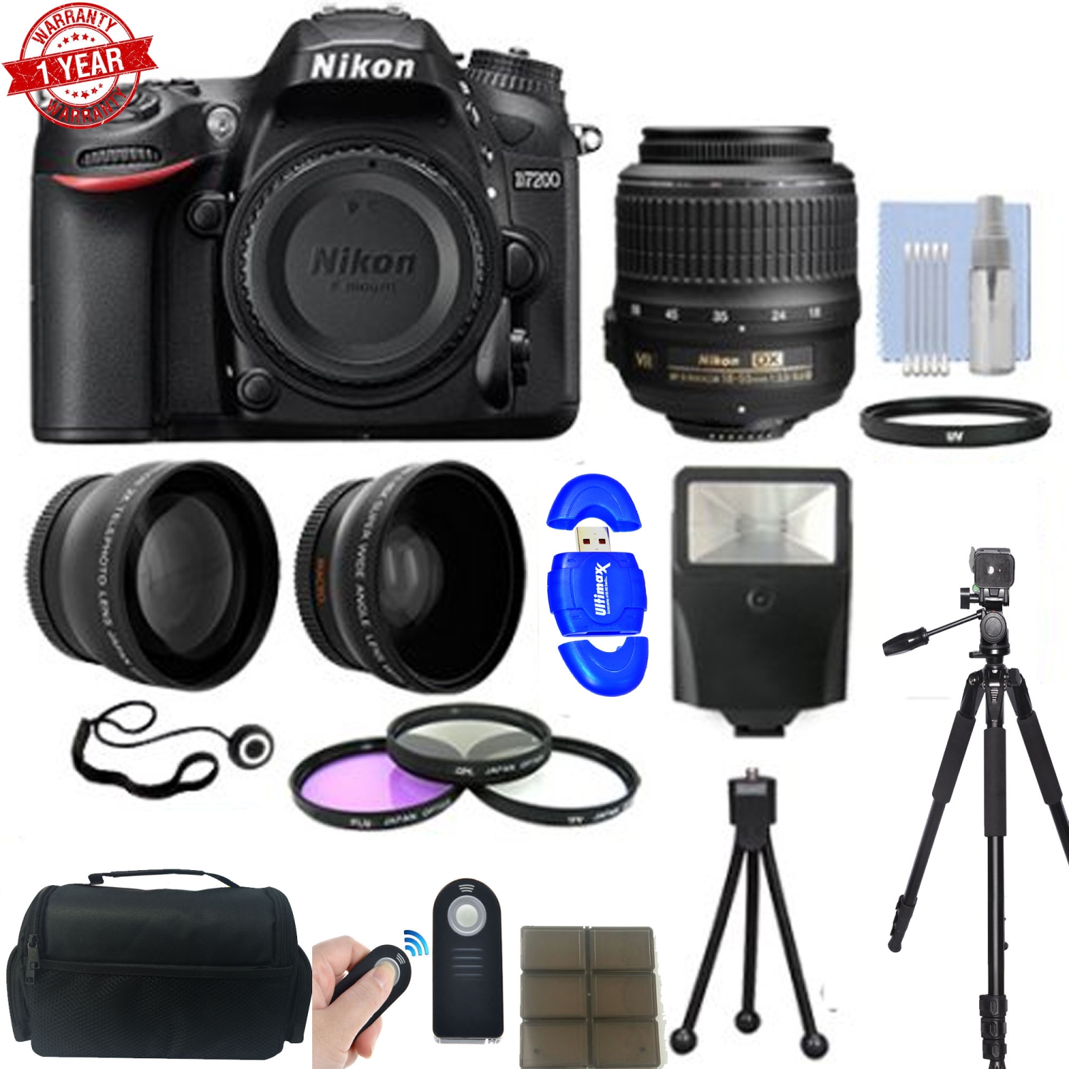 Nikon D7200 DX-Format 24.2MP Digital HD-SLR W/ 18-55MM Starter Bundle - US Version w/ Seller Warranty