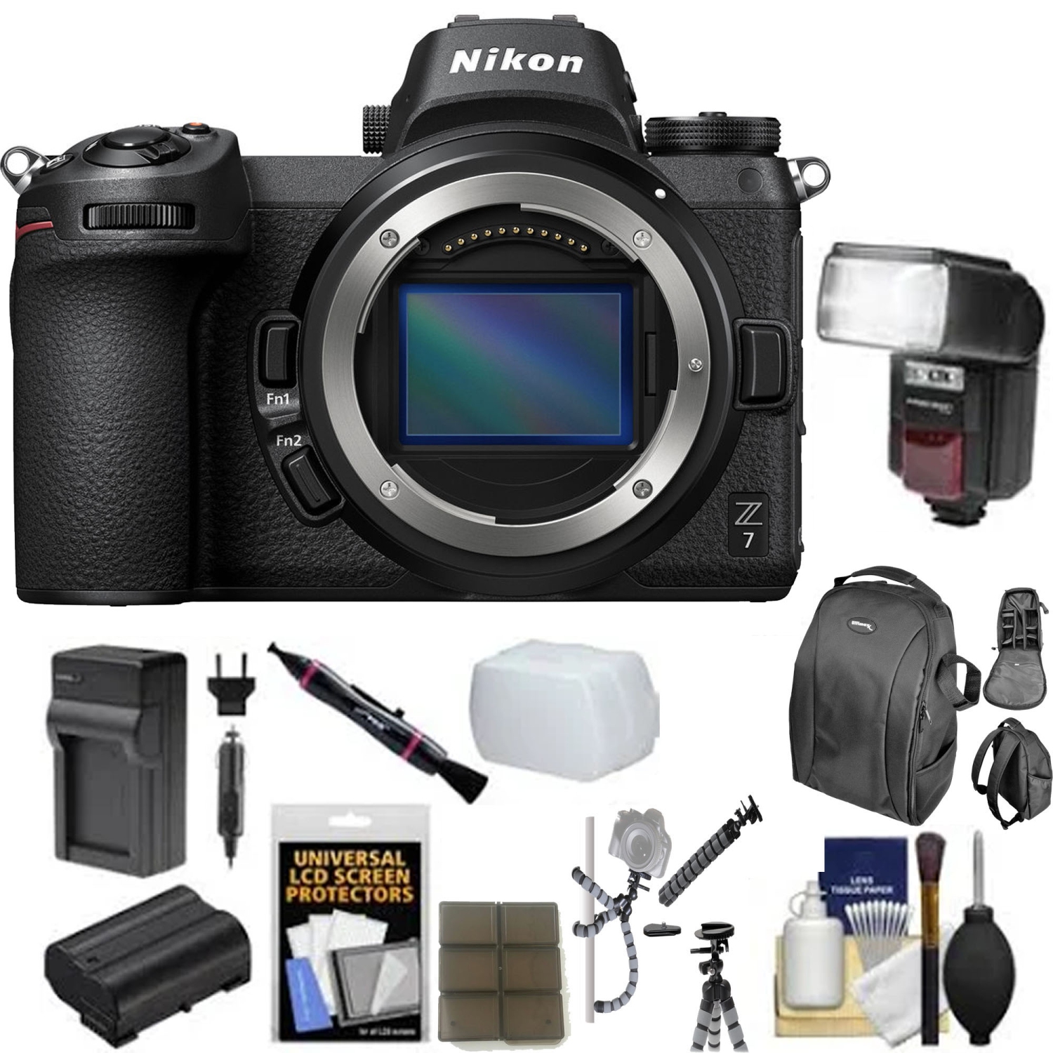 Nikon Z7 Mirrorless Digital Camera USA with Backpack | Flash | Battery Charger Kit Bundle - US Version w/ Seller Warranty