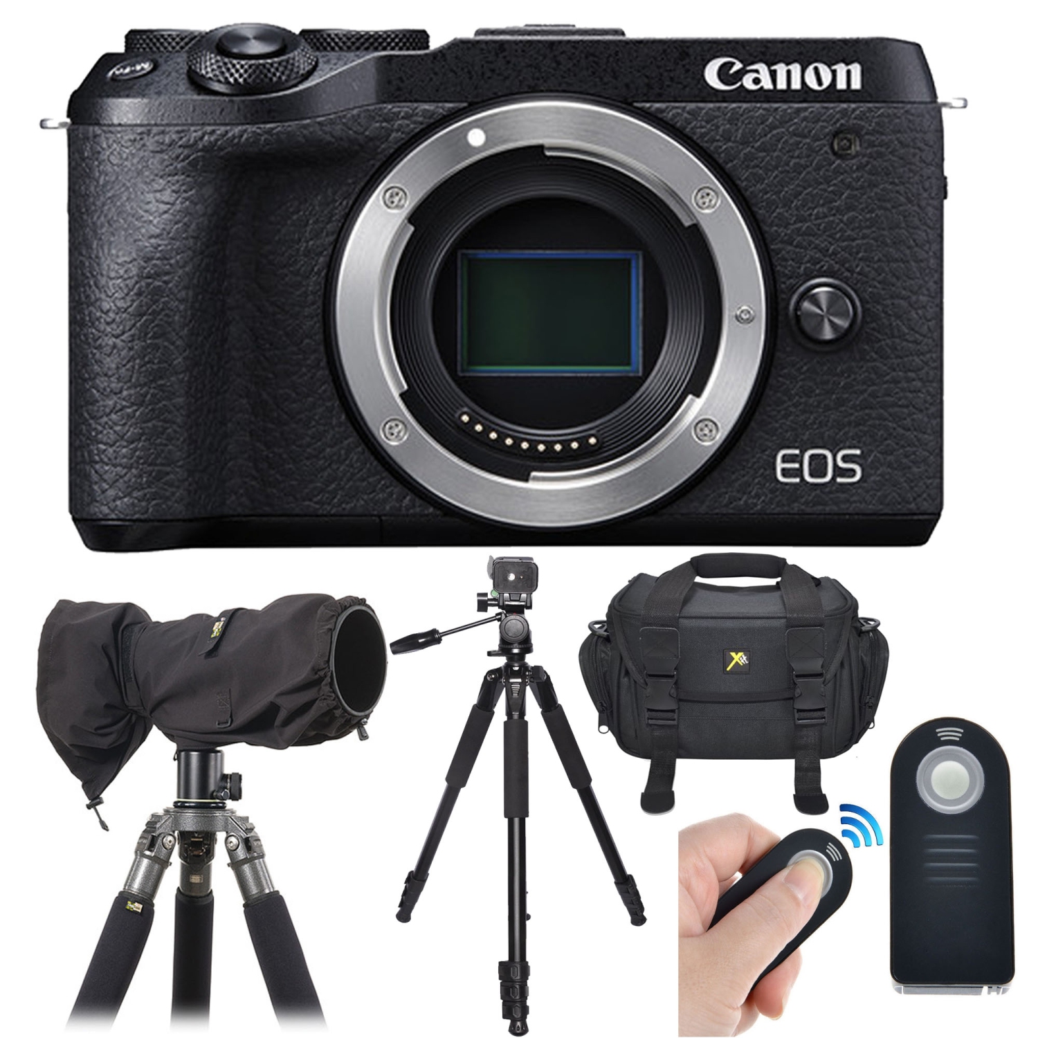 Canon EOS M6 Mark II Mirrorless Digital Camera (Body Only) with RainCoat Large Sleeve | Tripod | Case & Remote Deluxe Bundle - US Version w/ Seller Warranty