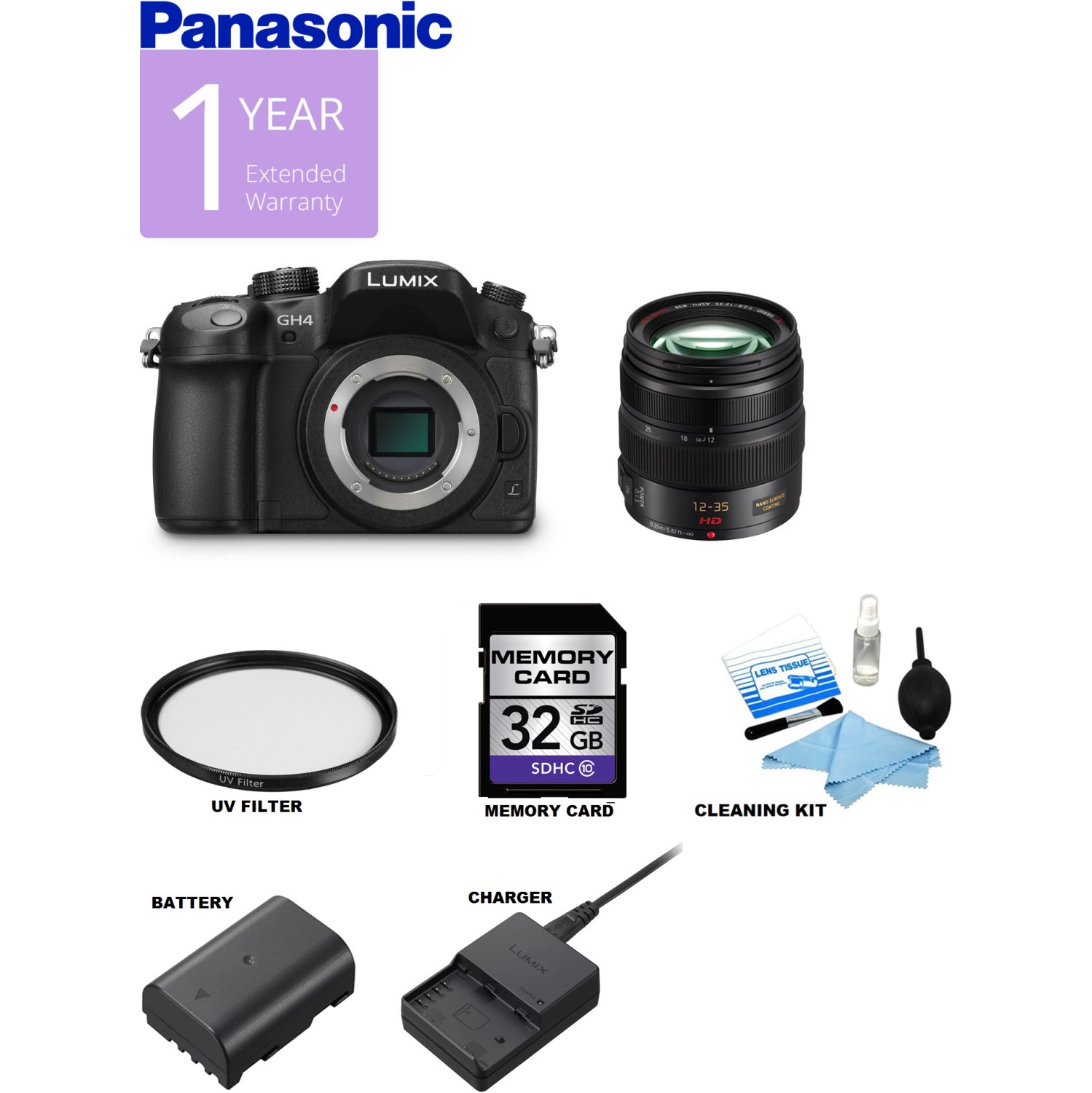 Panasonic Lumix DMC-GH4 4K Mirrorless Micro Four Thirds Digital Camera Kit with 12-35mm f/2.8 ASPH. Lens USA - US Version w/ Seller Warranty