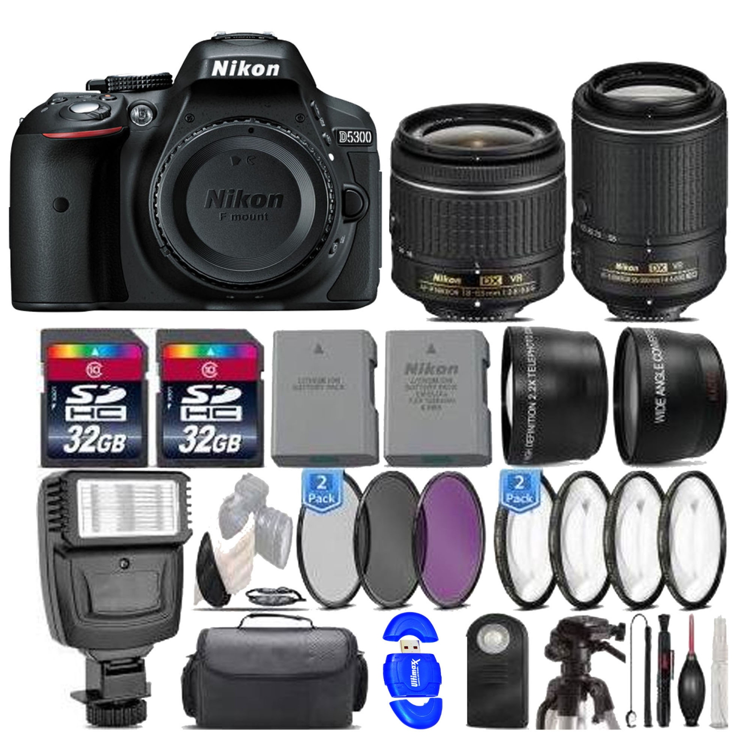 Nikon D5300 DSLR Camera ||18-55mm AF-P Lens ||55-200mm VR II || Supreme Bundle - US Version w/ Seller Warranty