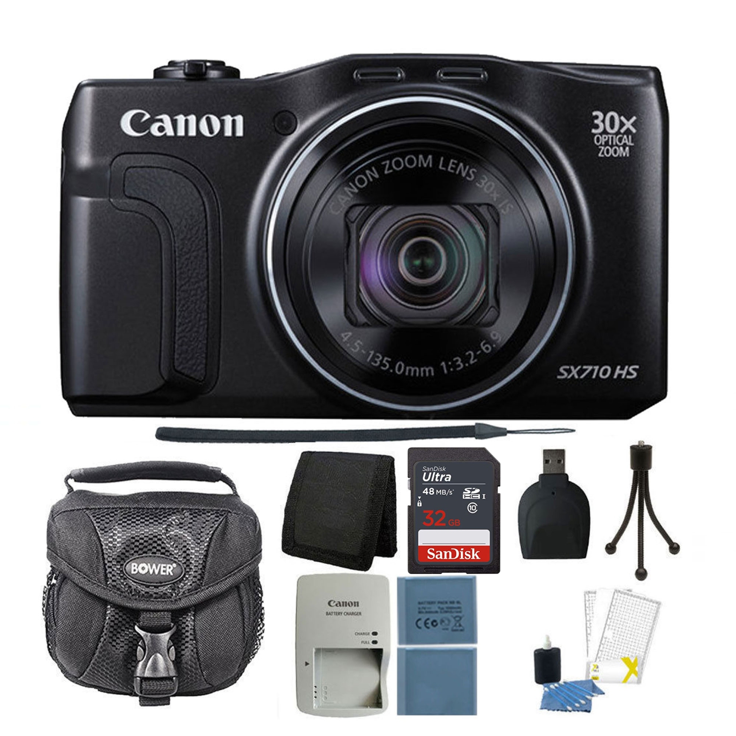 Canon PowerShot SX710 HS 20.3 MP Digital Camera Black + Top Accessory Kit with 32GB Memory Card - US Version w/ Seller Warranty