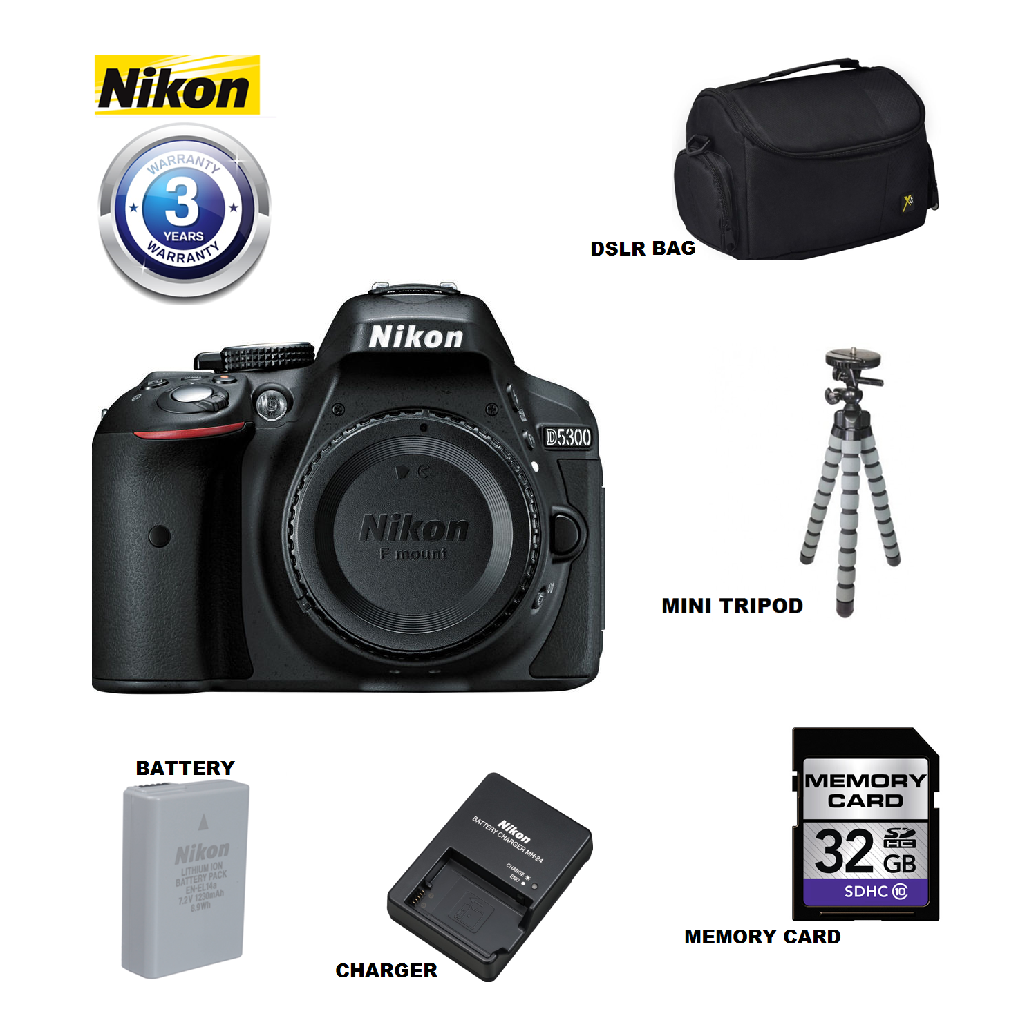 Nikon D5300 DSLR Camera w/3 Year Warranty - US Version w/ Seller Warranty