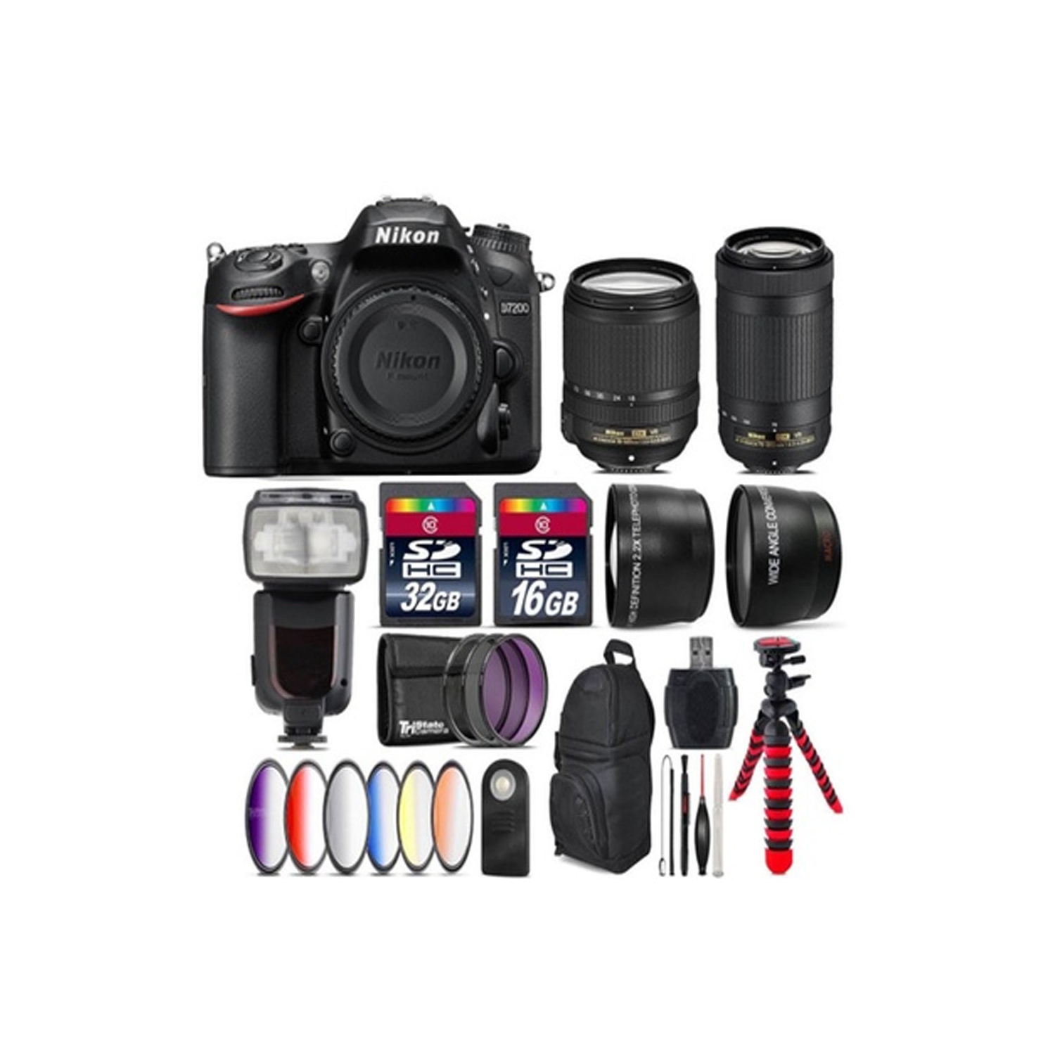 Nikon D7200 DSLR + AFS 18-140mm VR+AFP 70-300mm VR + Pro Flash Bundle - US Version w/ Seller Warranty